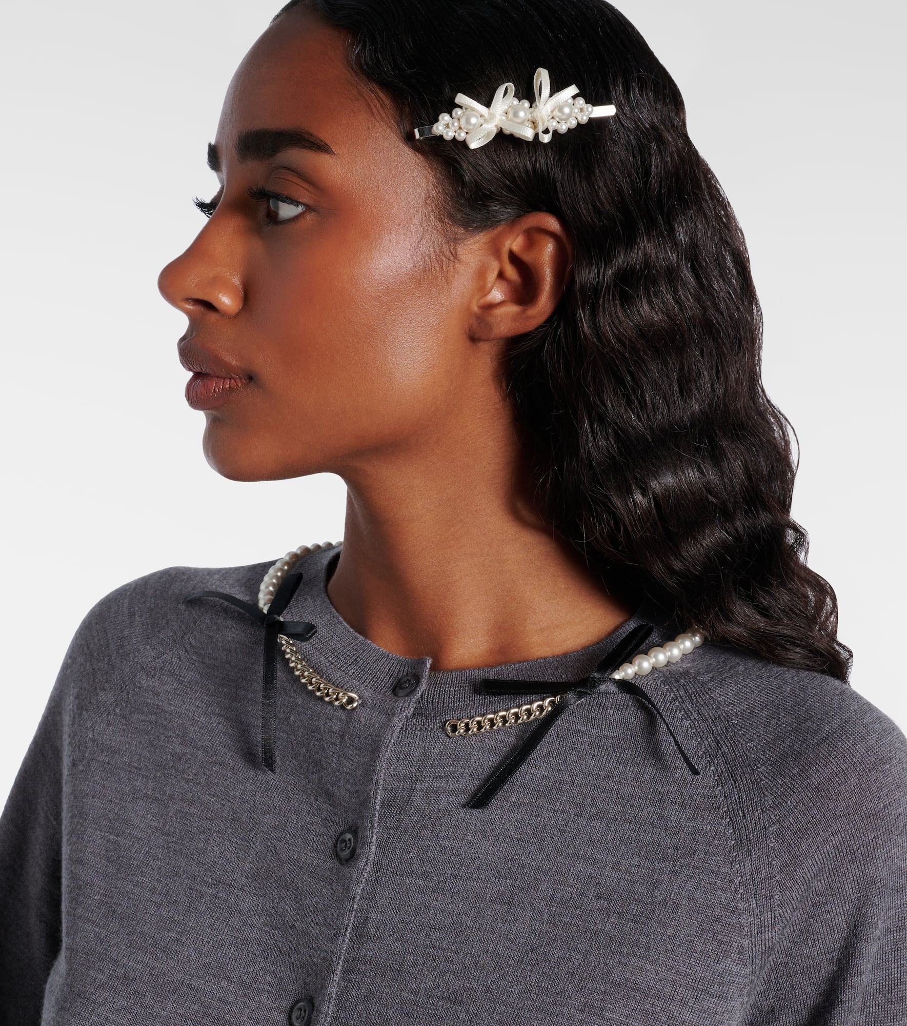 Faux pearl-embellished hair clip - 2