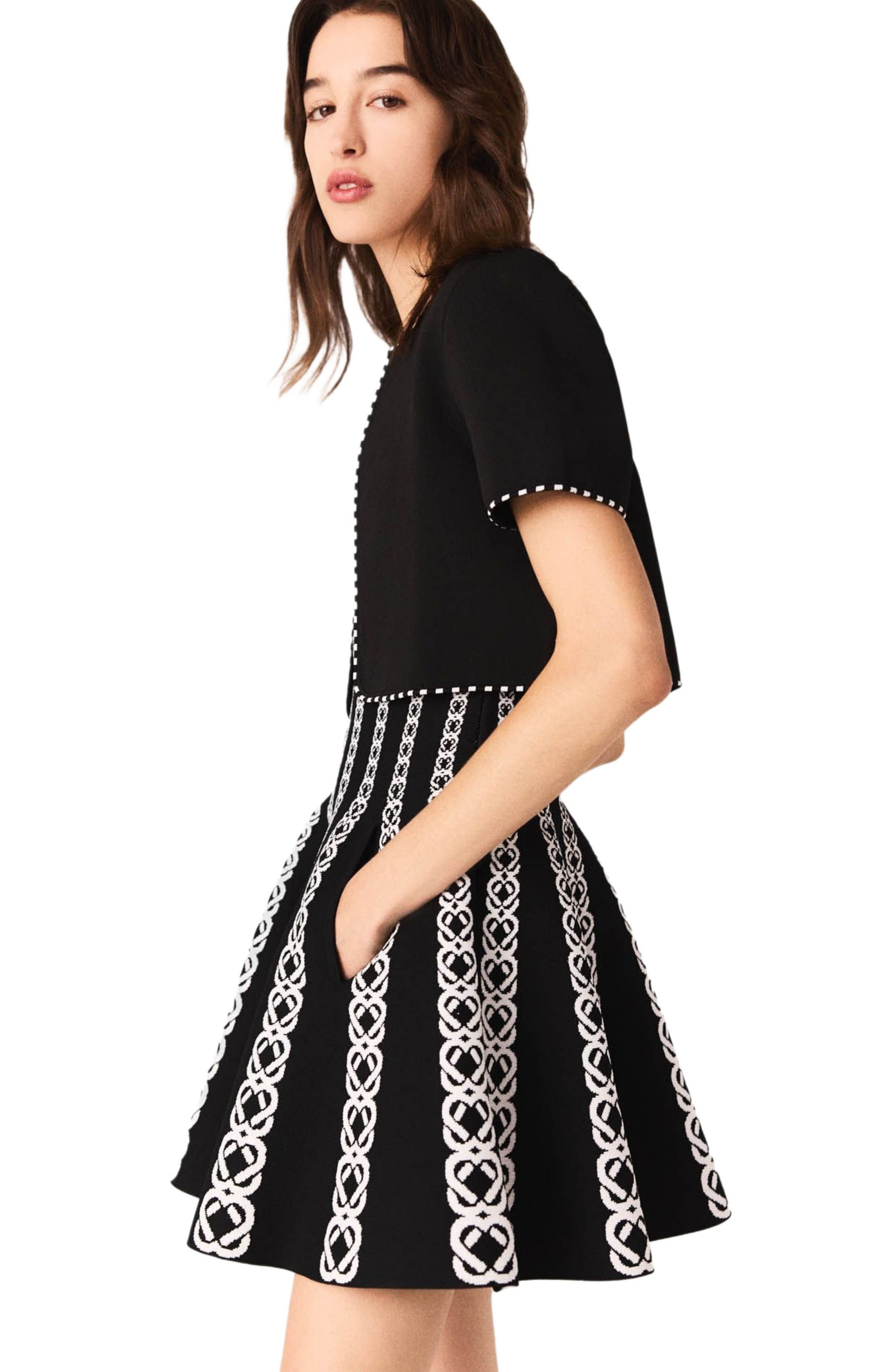 maje Cropped short sleeve cardigan in Black/ecru at Nordstrom - 5