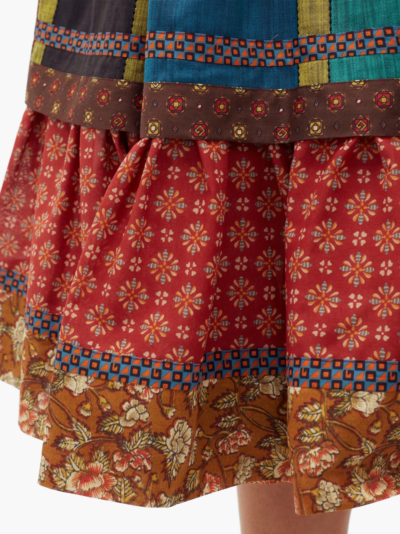 Madras-check gathered A-line cotton midi skirt - 4