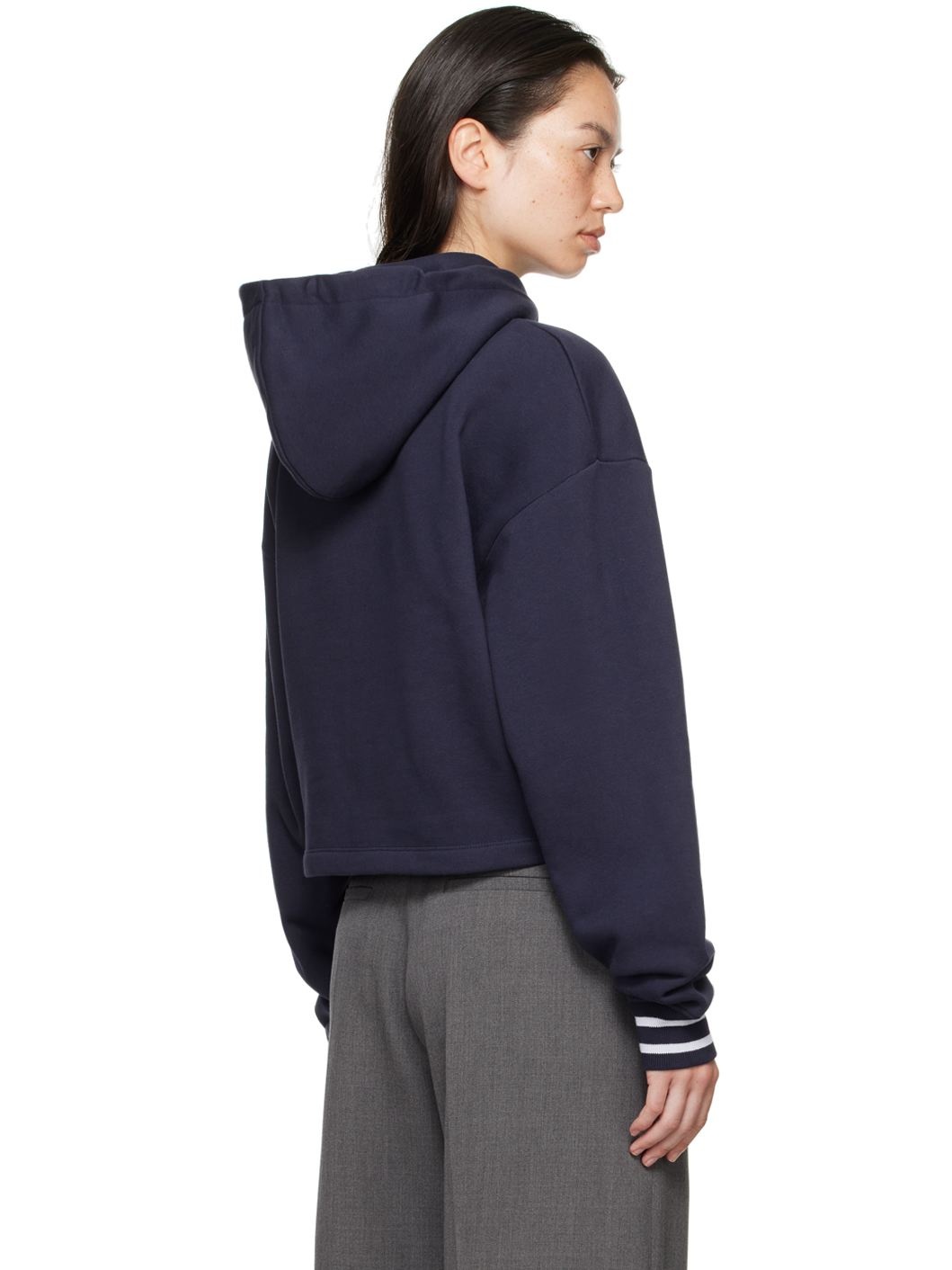 Navy Vichy Detail Cropped Hoodie - 3