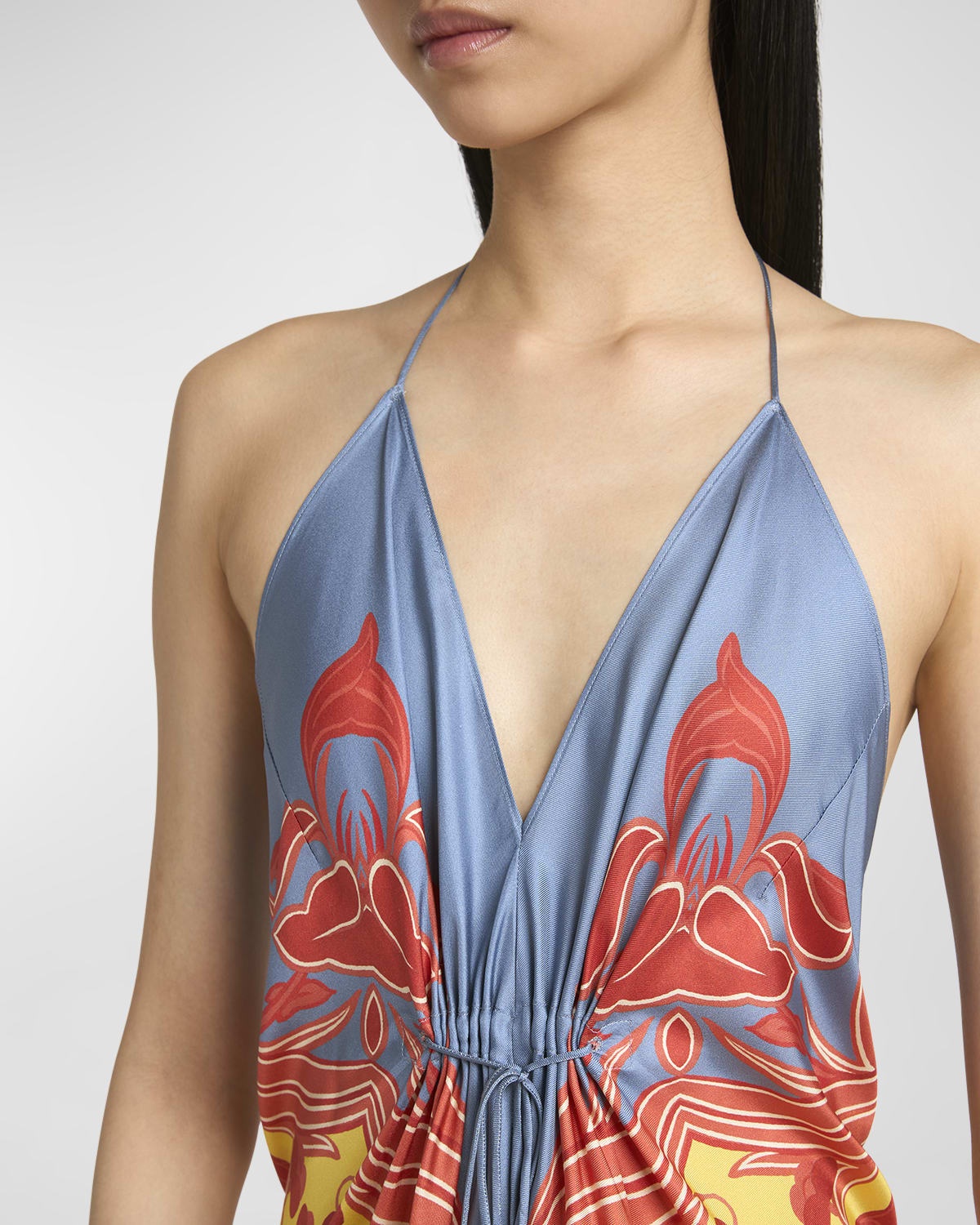 Wallpaper-Print Halter High-Low Foulard Sundress - 5