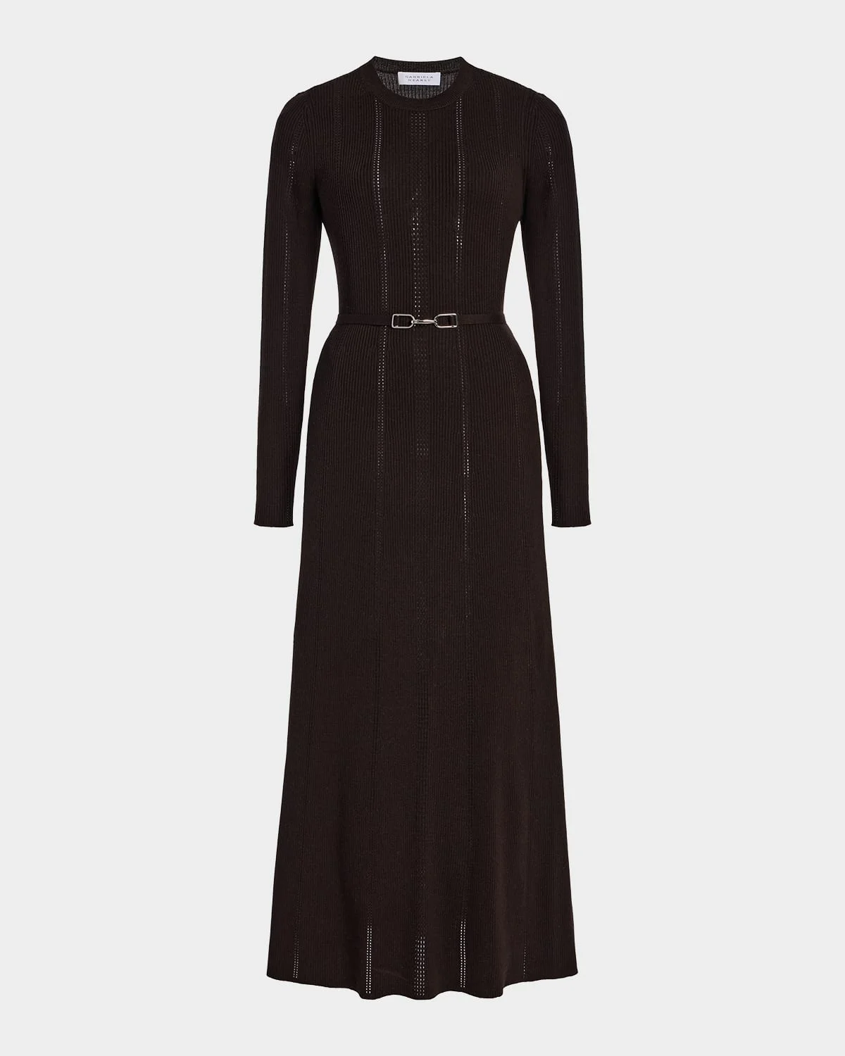 Imagene Ribbed Long-Sleeve Midi Dress With Belt - 1