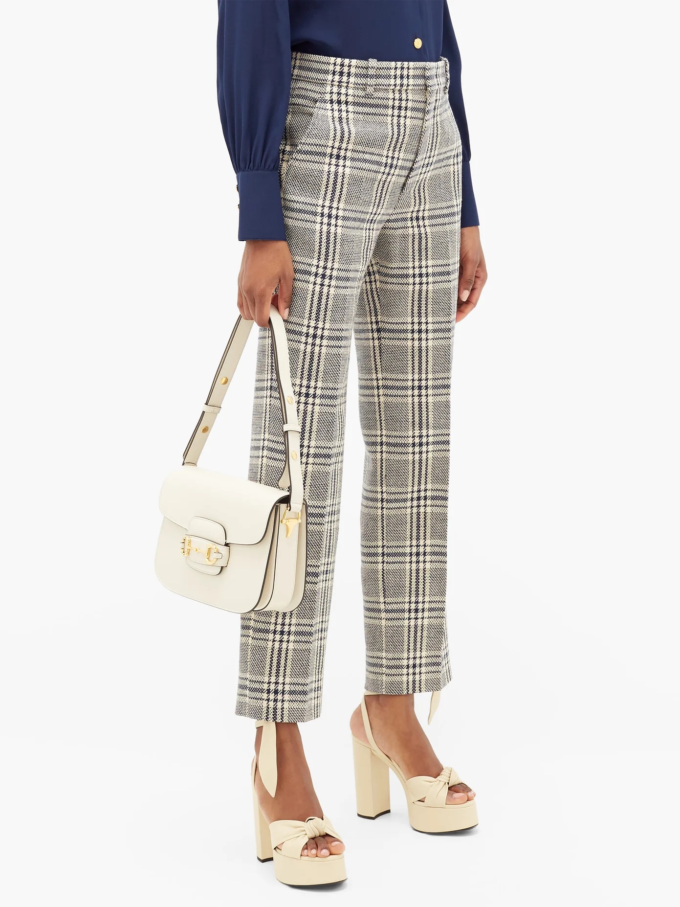 Checked wool-blend straight-leg trousers - 6