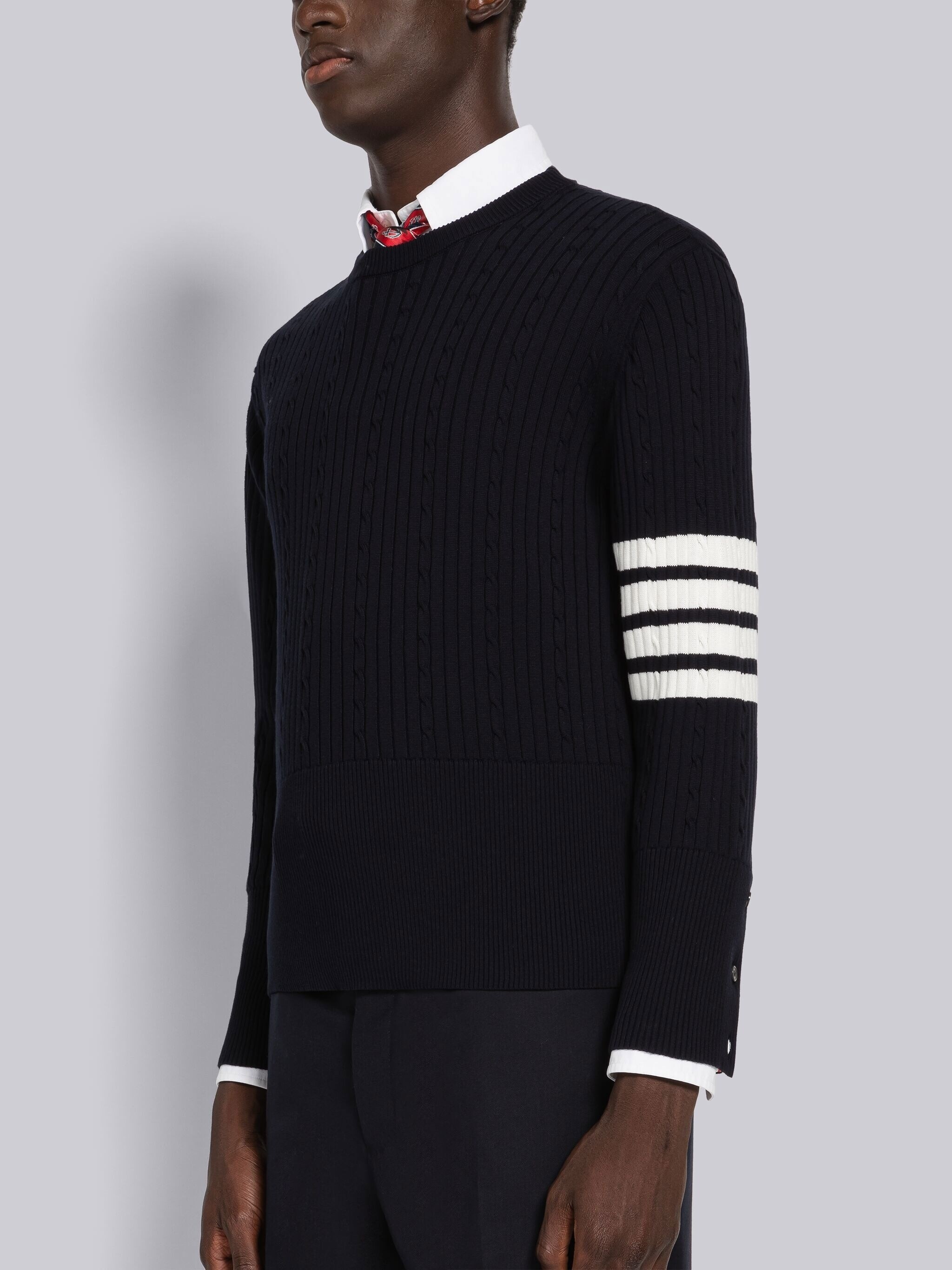 【関税&送料込】Thom Browne Baby Cable Crewneck Pullover Thom Browne Baby Cable Rib Cotton 4-Bar Crew Neck Pullover