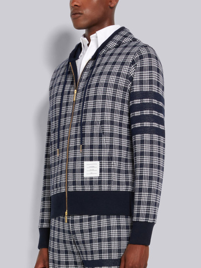 Thom Browne Navy Micro Check Jacquard 4-Bar Zip up Hoodie outlook