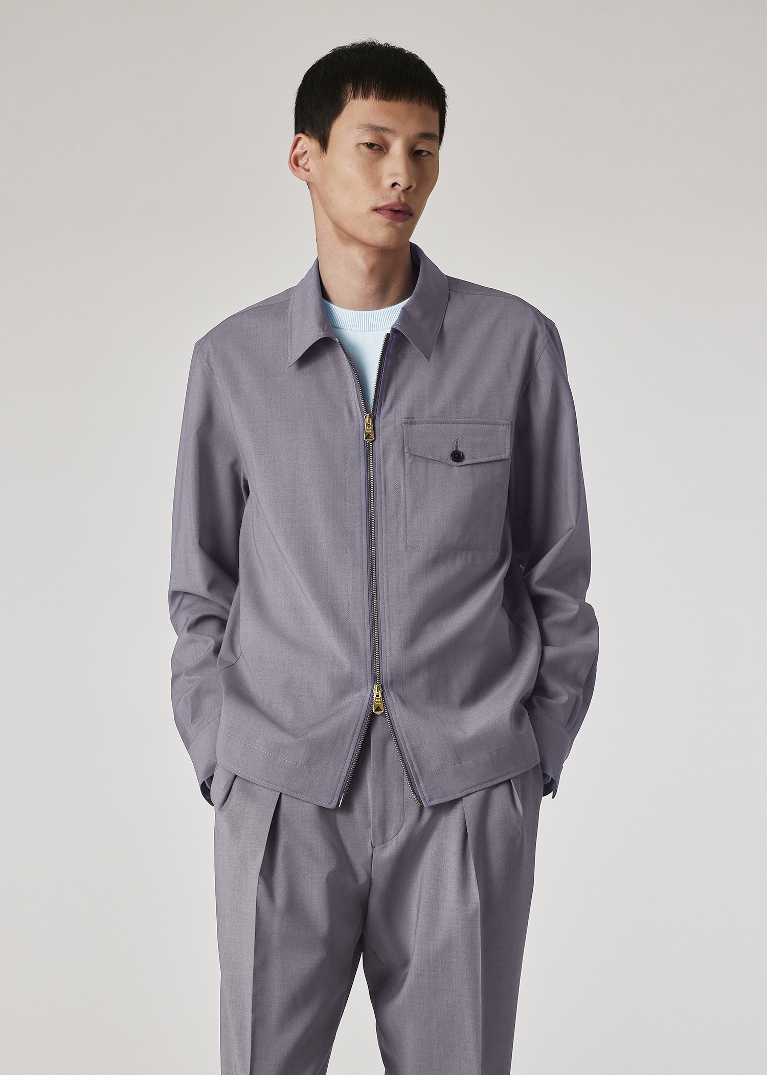 Lavender Overdyed Melange Wool Zip Jacket - 4