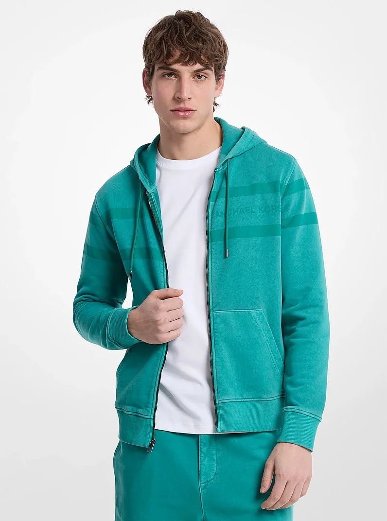 Logo Garment-Dyed Cotton Zip Up Hoodie - 1