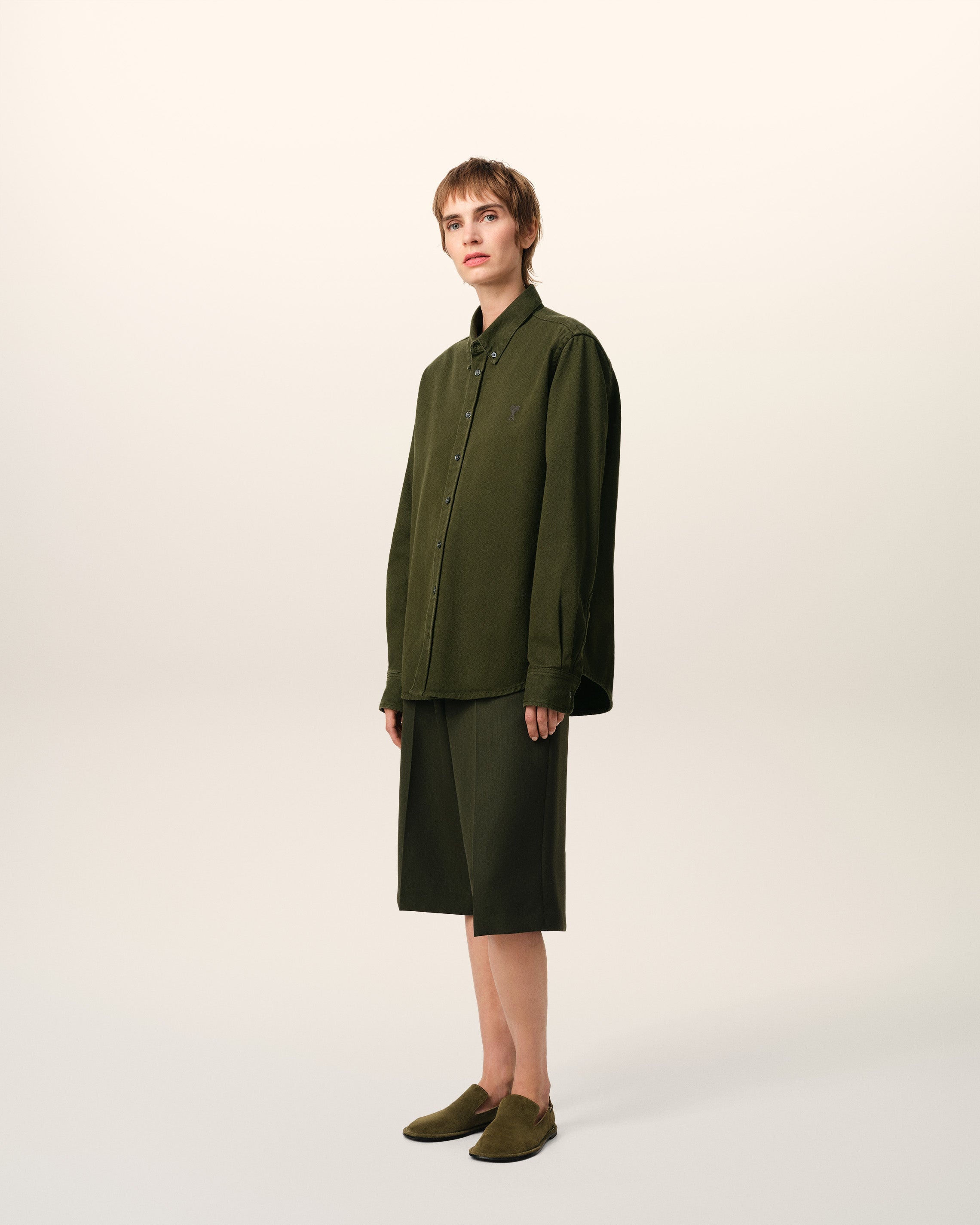 GREEN COTTON BUTTON-DOWN AMI DE COEUR SHIRT - 5