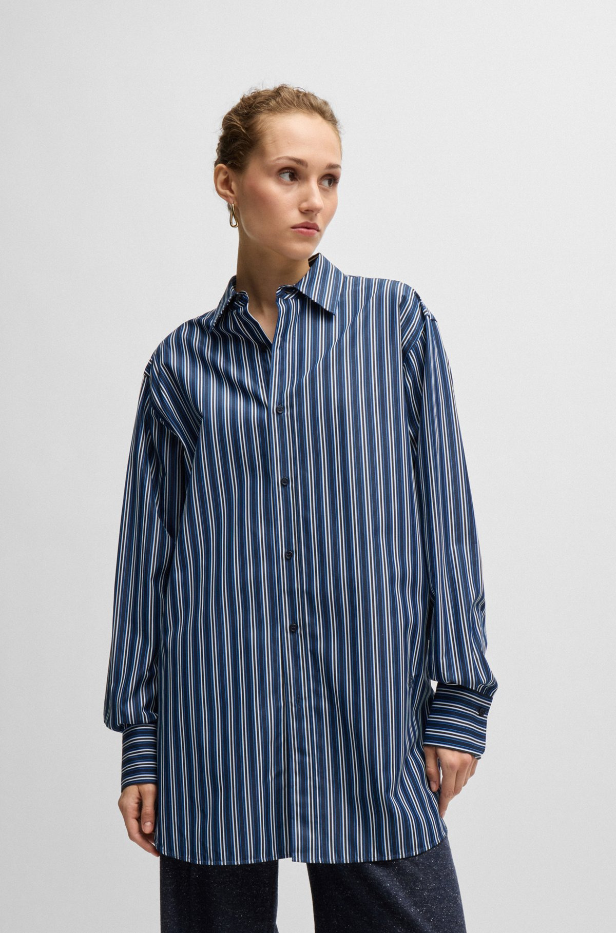 SLIM-FIT BLOUSE IN STRIPED COTTON WITH MONOGRAM - 2