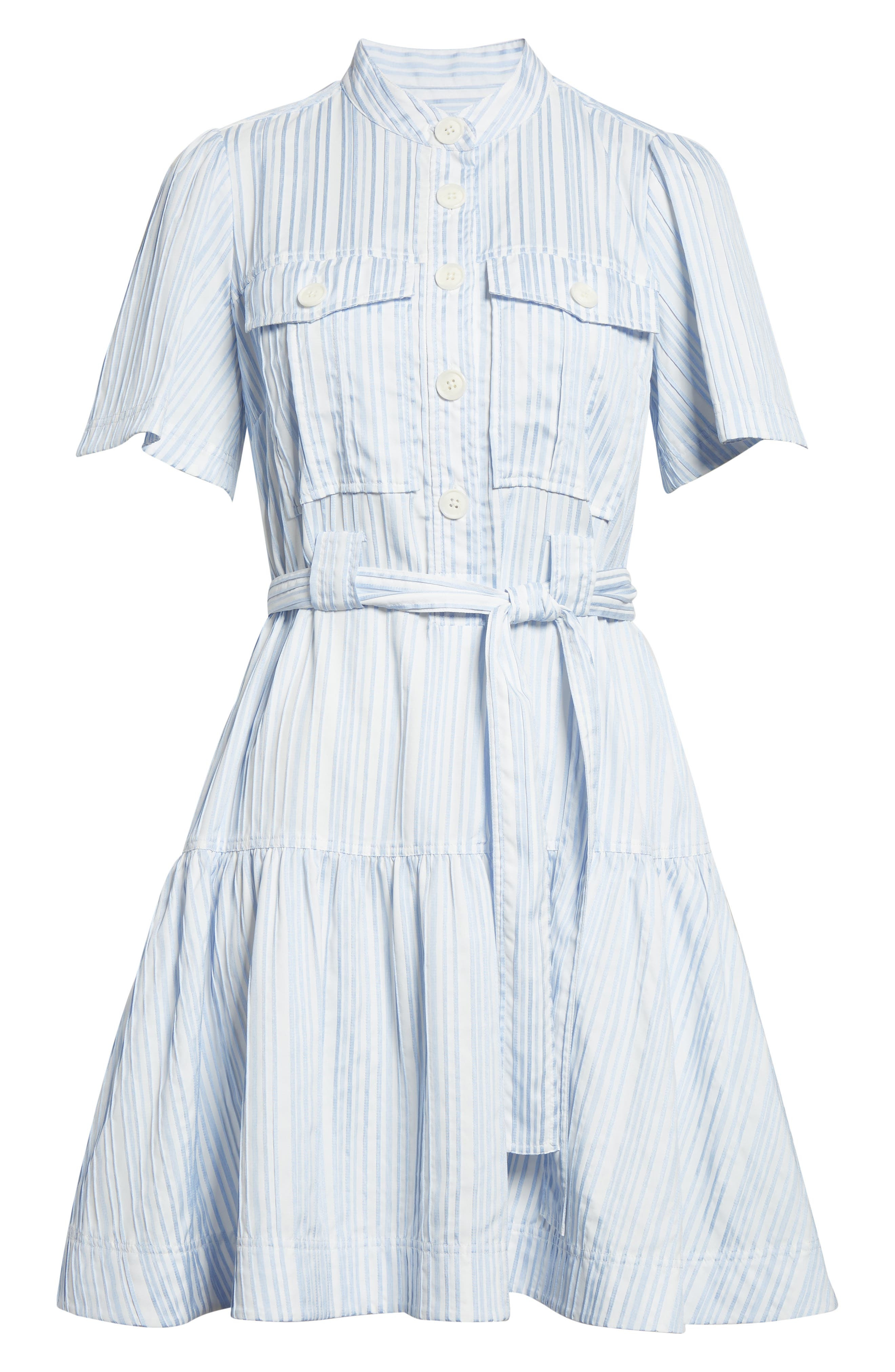 Derek Lam 10 Crosby Clynton Variegated Stripe Short Sleeve Shirtdress in Celestine/White at Nordstro - 5