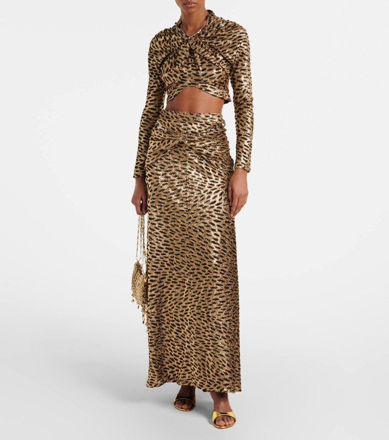 rabanne Tiger gathered lamé maxi skirt outlook