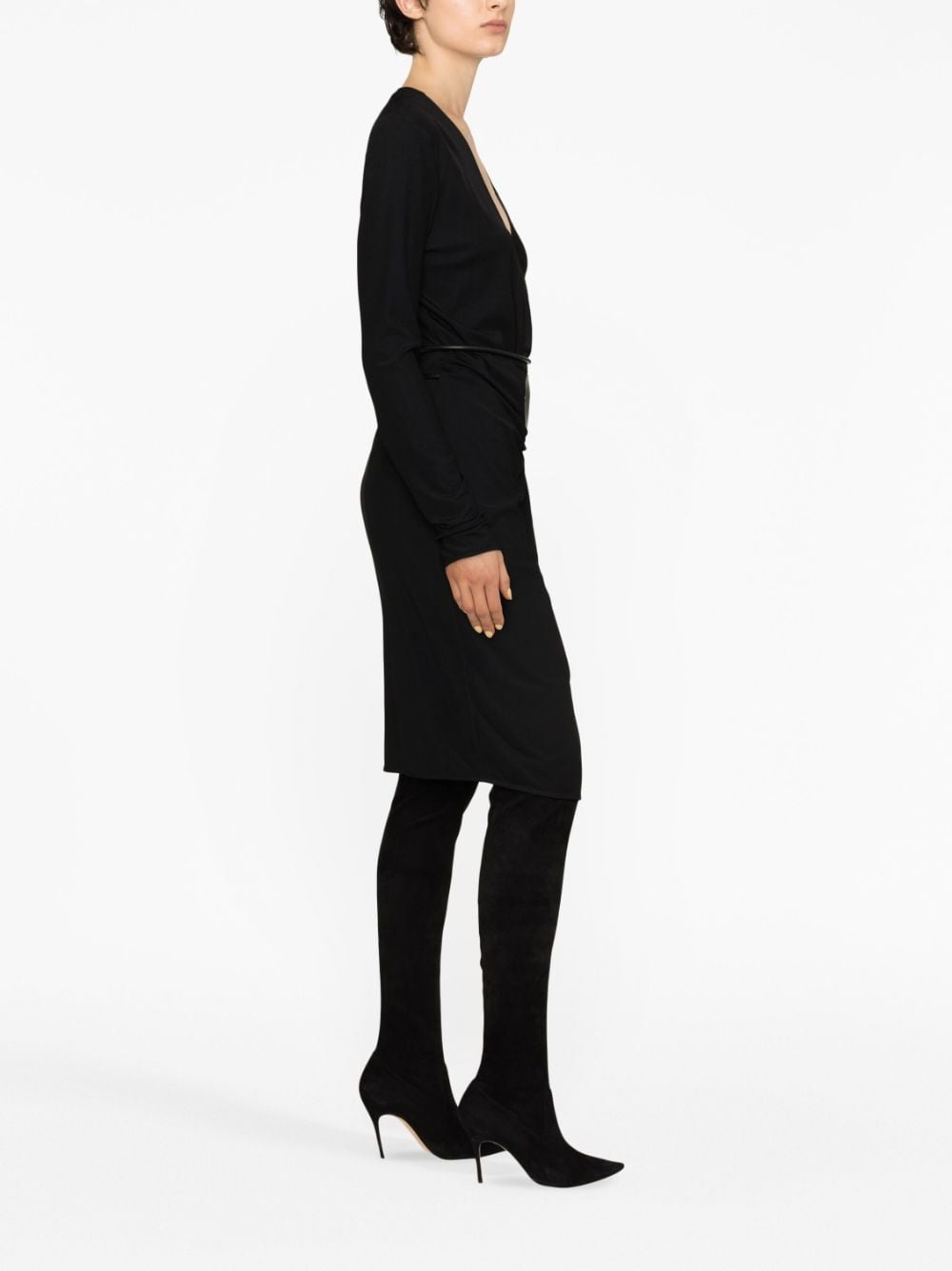 belted-waist V-neck dress - 4