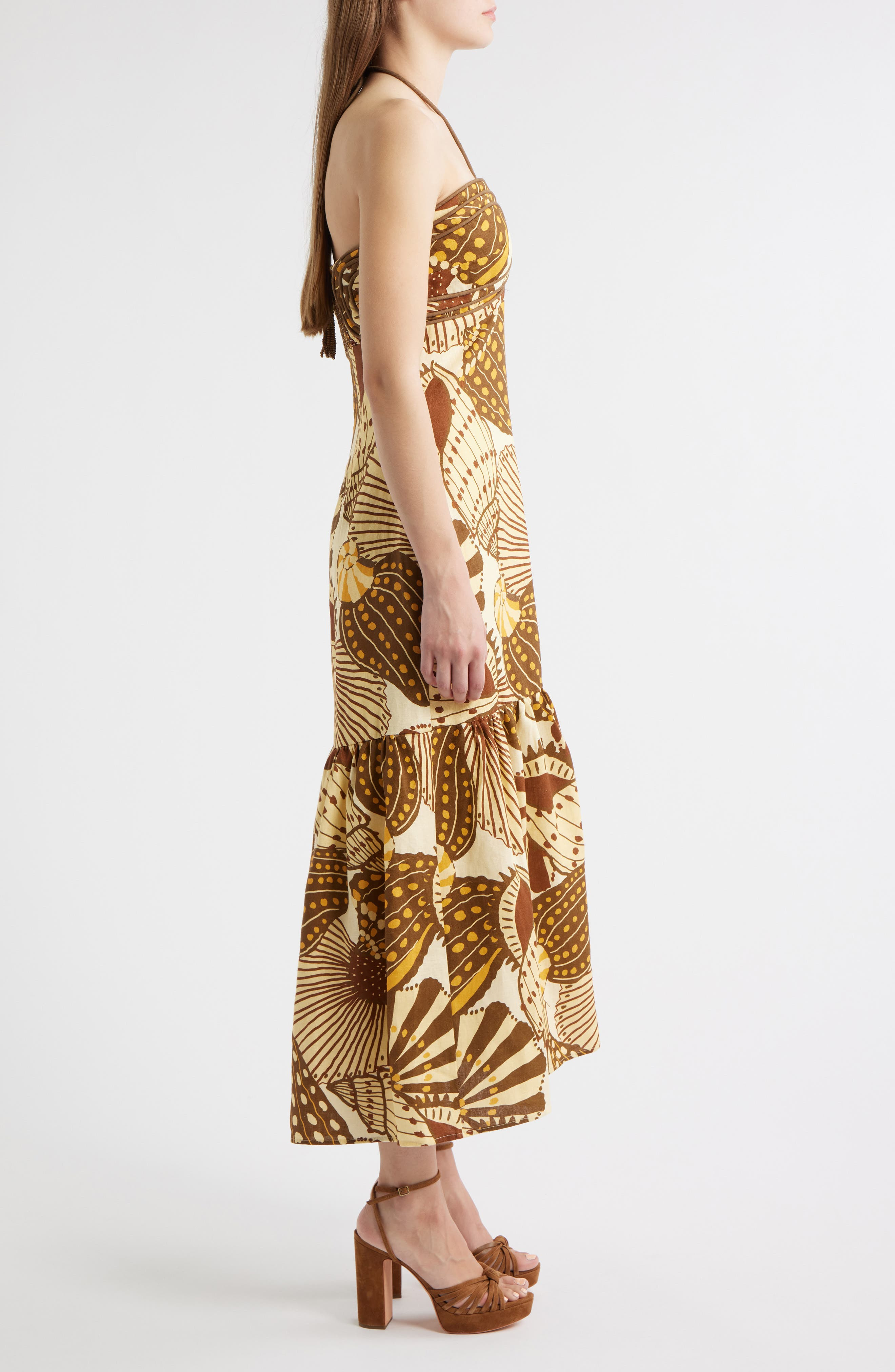 FARM Rio Shell Mix Sand Linen Dress in Caramel at Nordstrom - 3