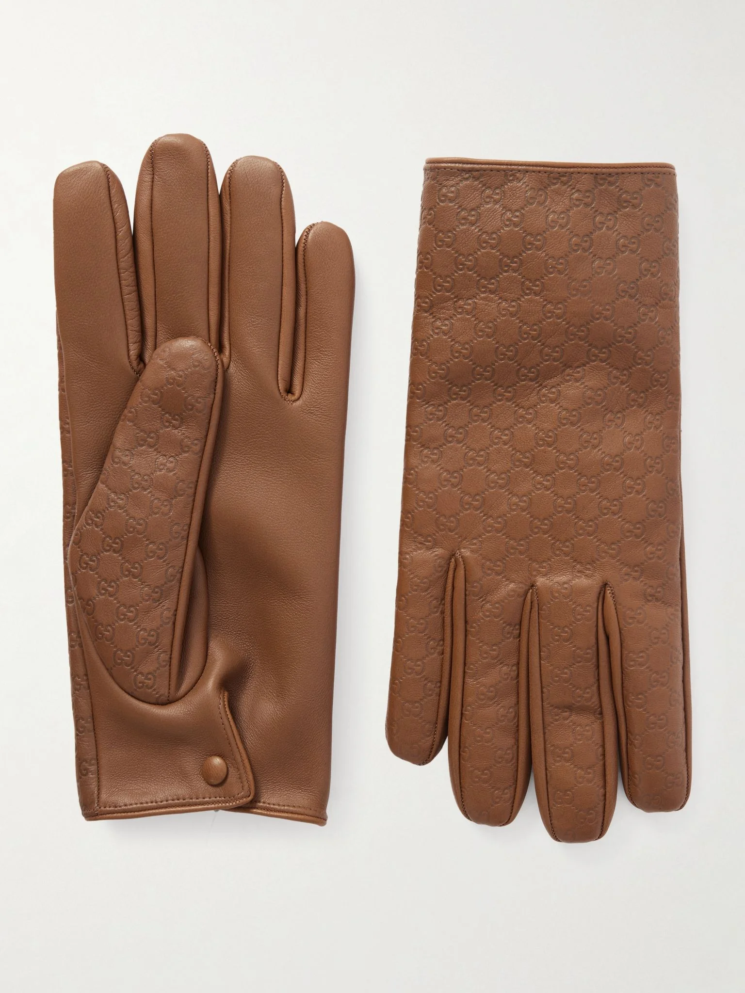 Monogram-Embossed Leather Gloves Brown - 1