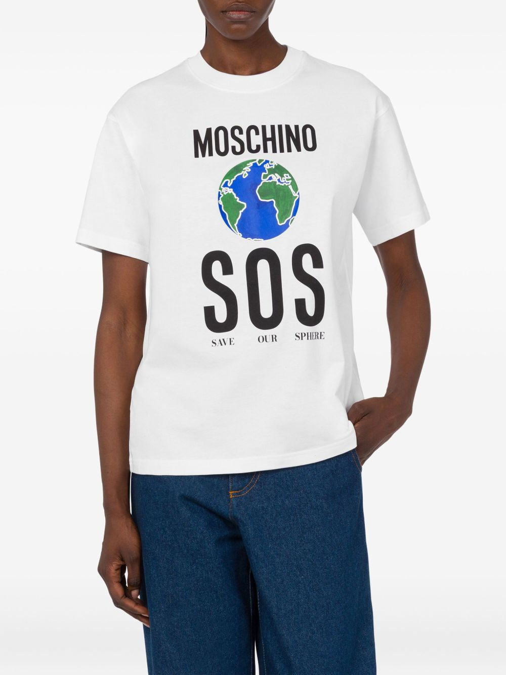 globe-print SOS T-shirt - 3