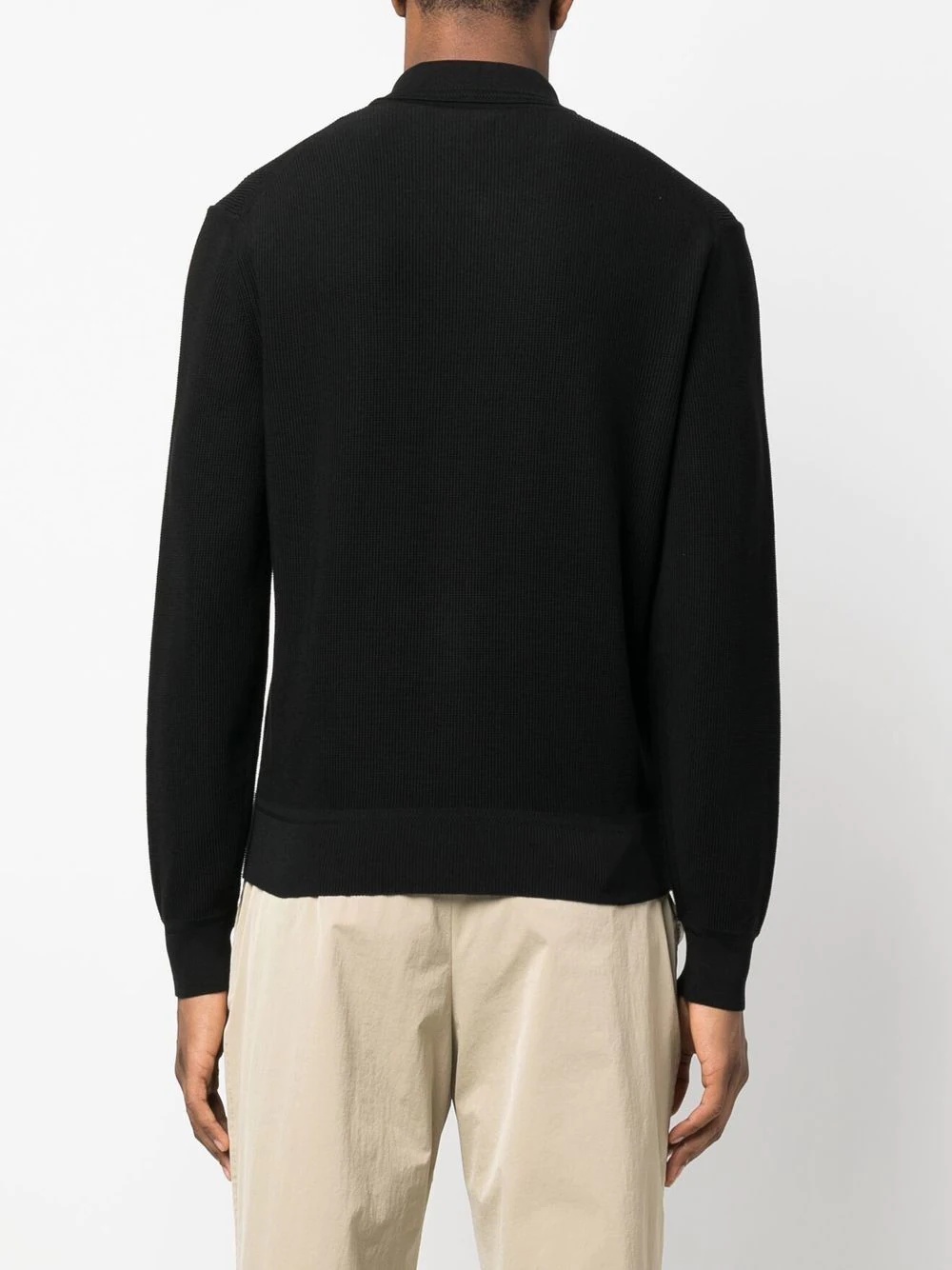 long-sleeve ribbed-knit polo top - 4