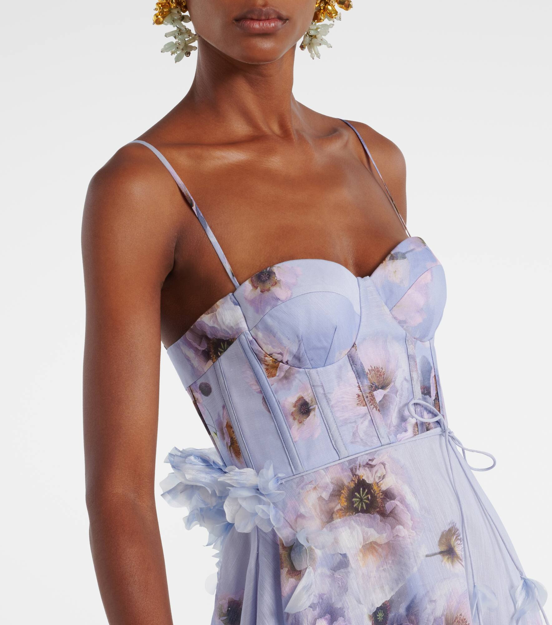 Hypnotic floral linen and silk bustier dress - 4
