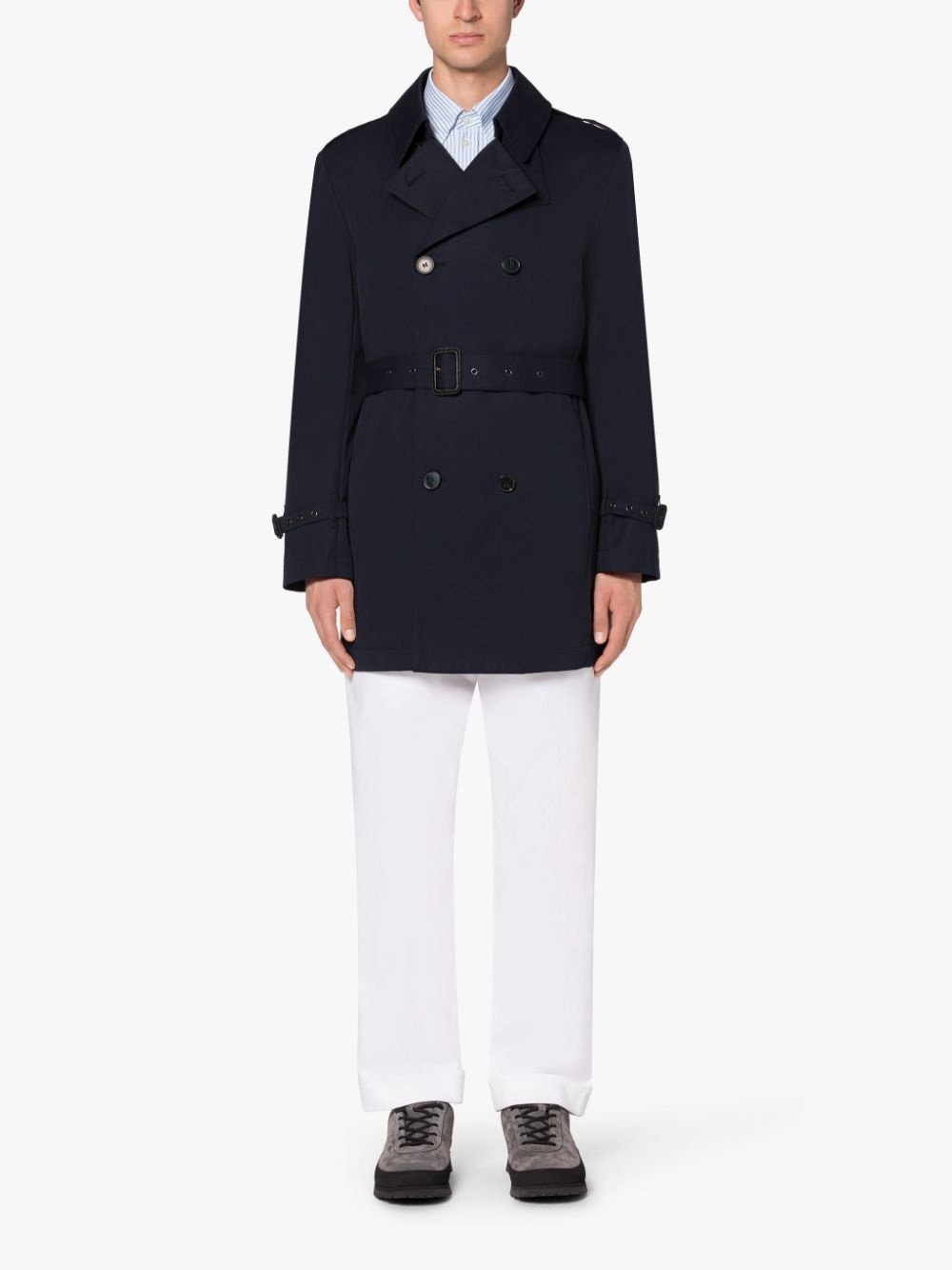 ST JOHN NAVY GABARDINE COTTON SHORT TRENCH COAT - 2