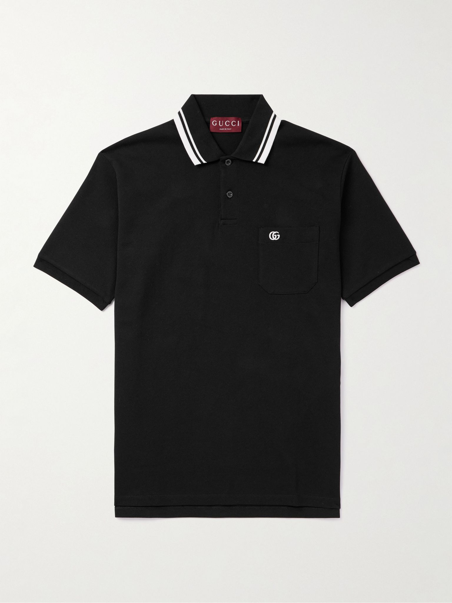 Logo-Embroidered Stretch-Cotton Piqué Polo Shirt Black - 1