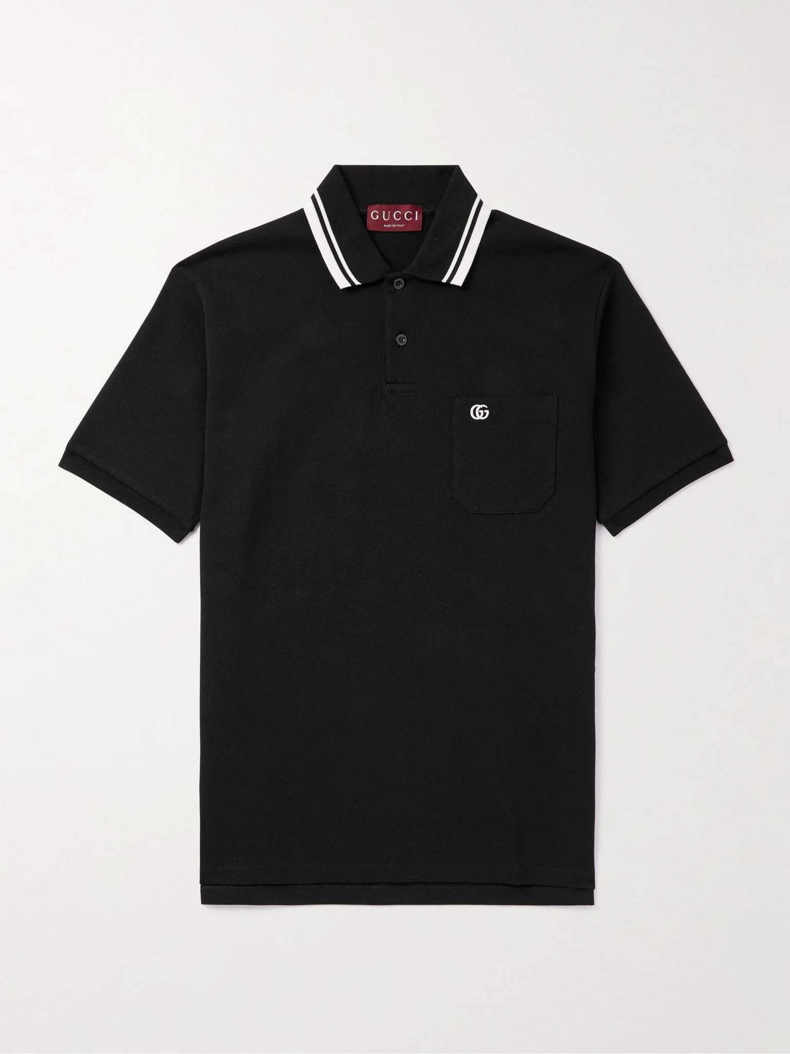 Logo-Embroidered Stretch-Cotton Piqué Polo Shirt Black - 1