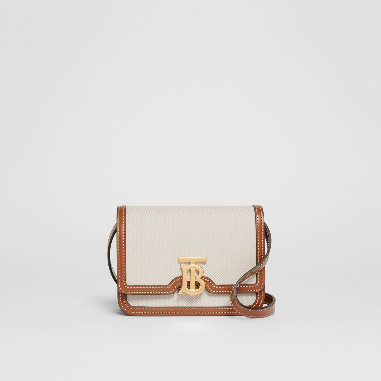 Mini Two-tone Canvas and Leather TB Bag - 1