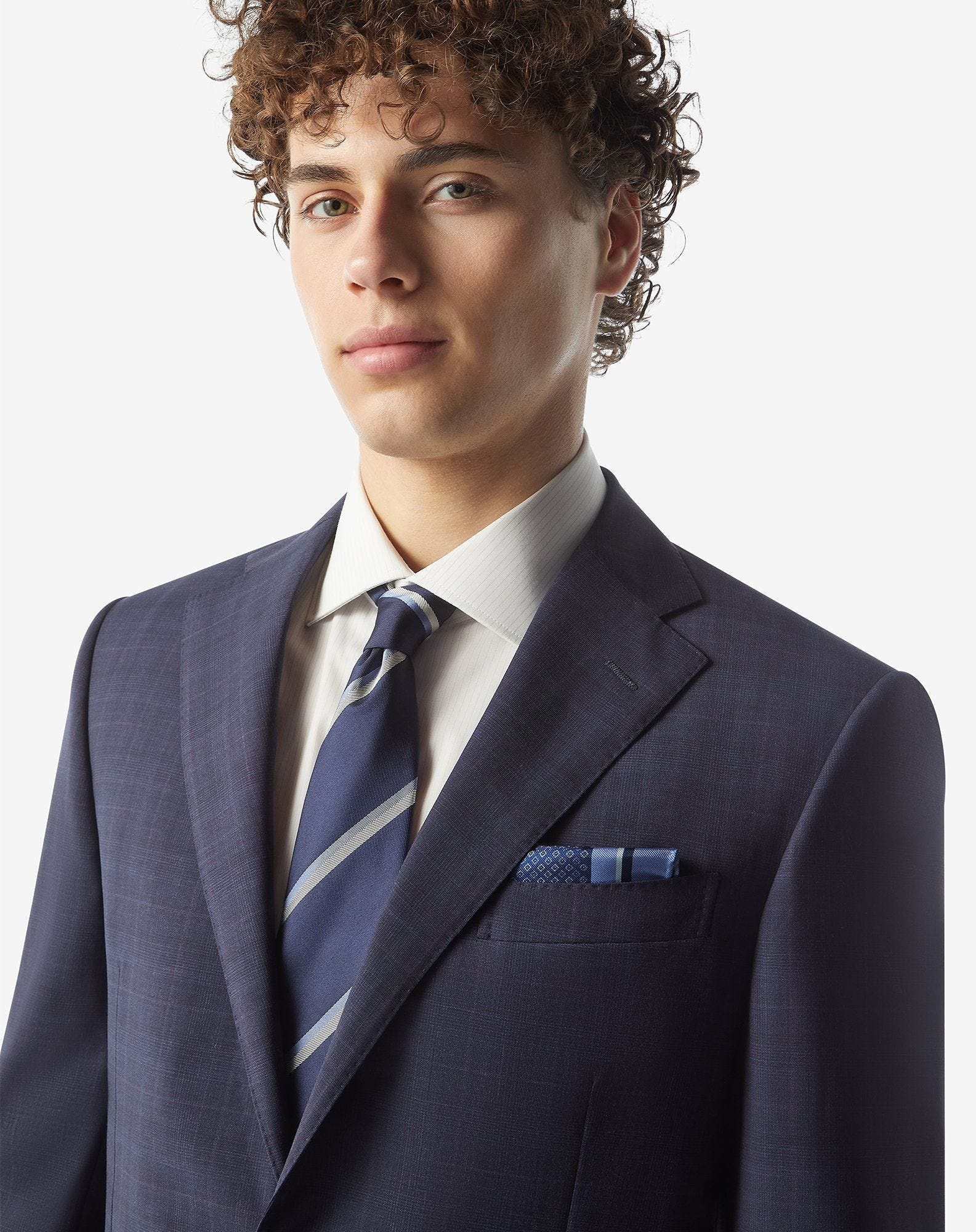 Light blue/white silk twill pocket square with micro pattern - 2
