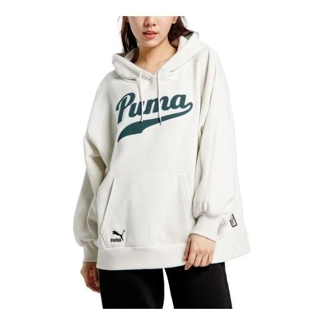 (WMNS) PUMA Word Logo Hoodie 'White' 536184-05 - 1
