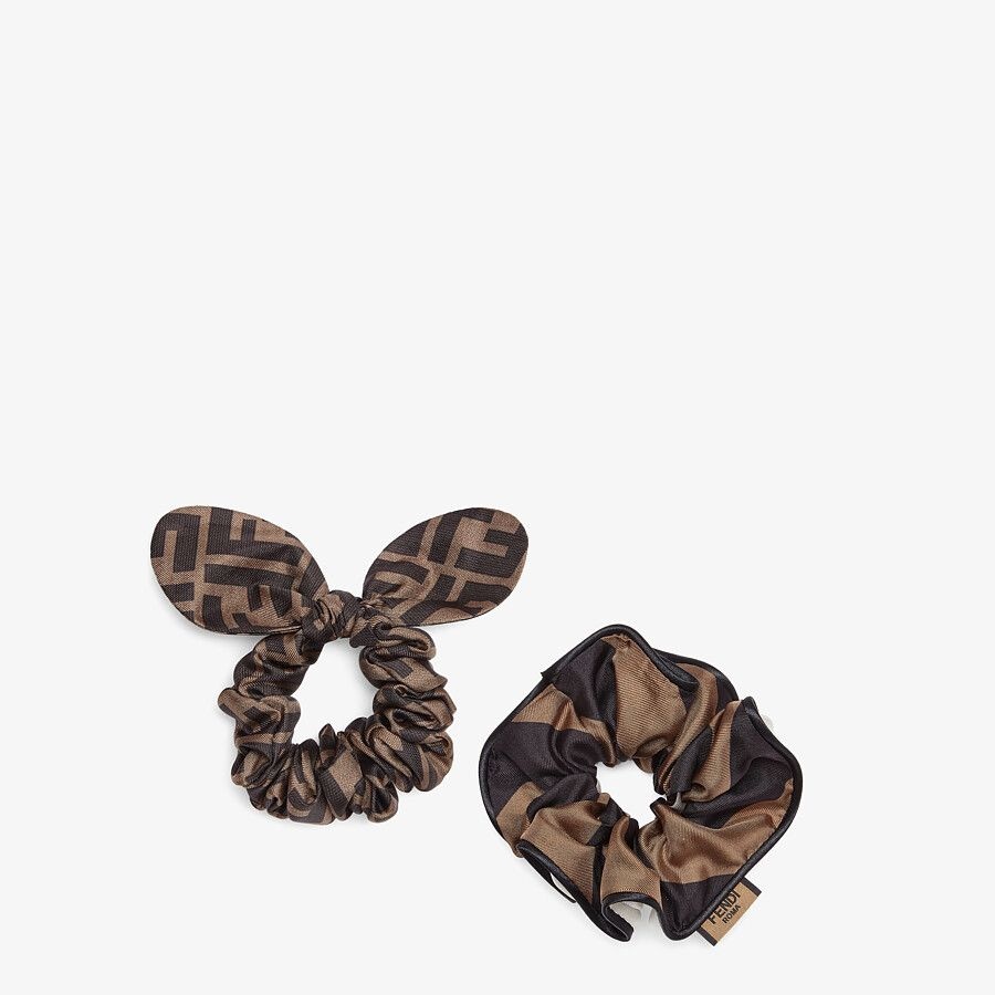 Set of two elastic brown silk hairbands - 1