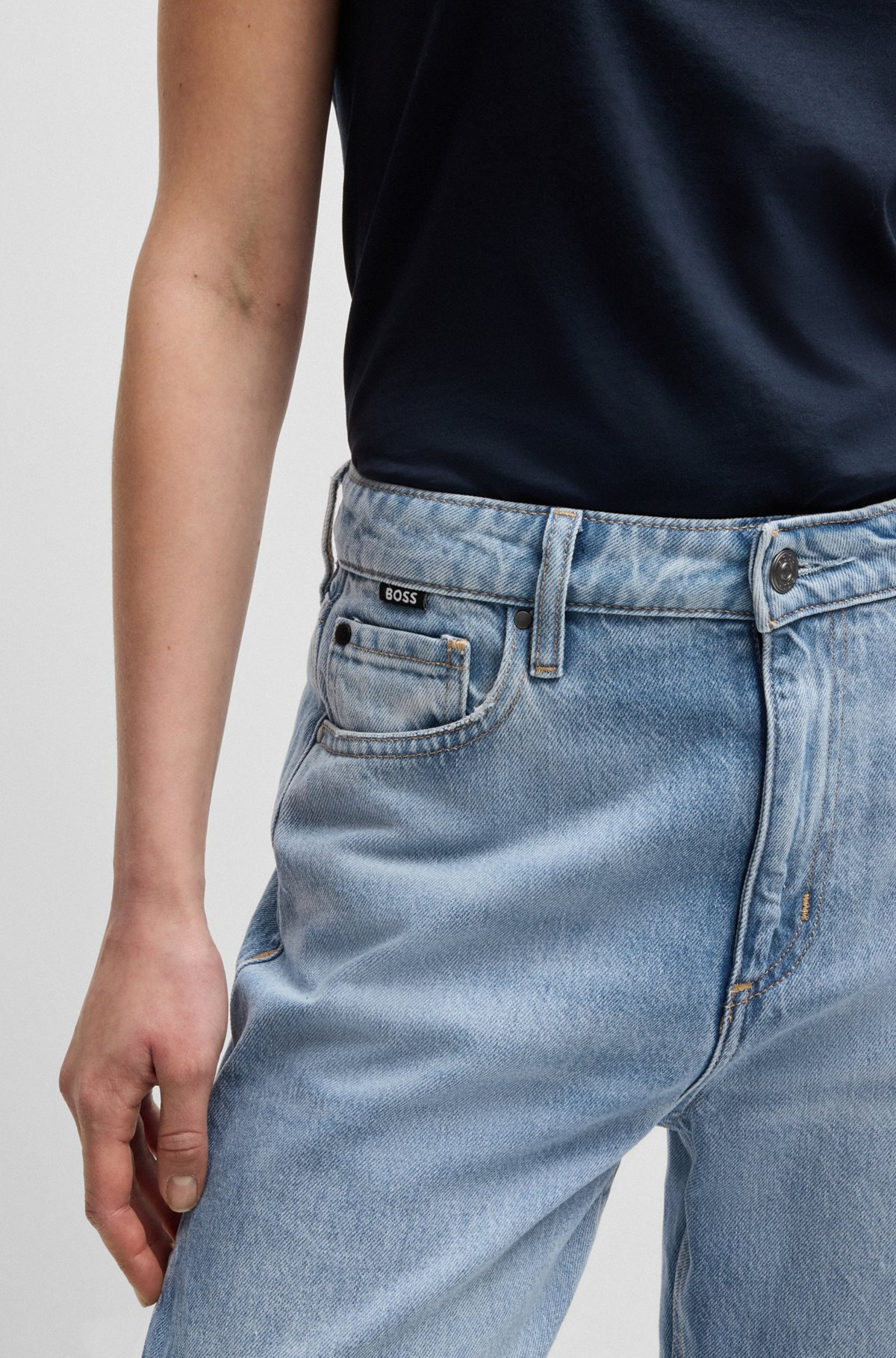 WIDE-LEG JEANS IN BLUE DENIM WITH STEPPED HEM - 5