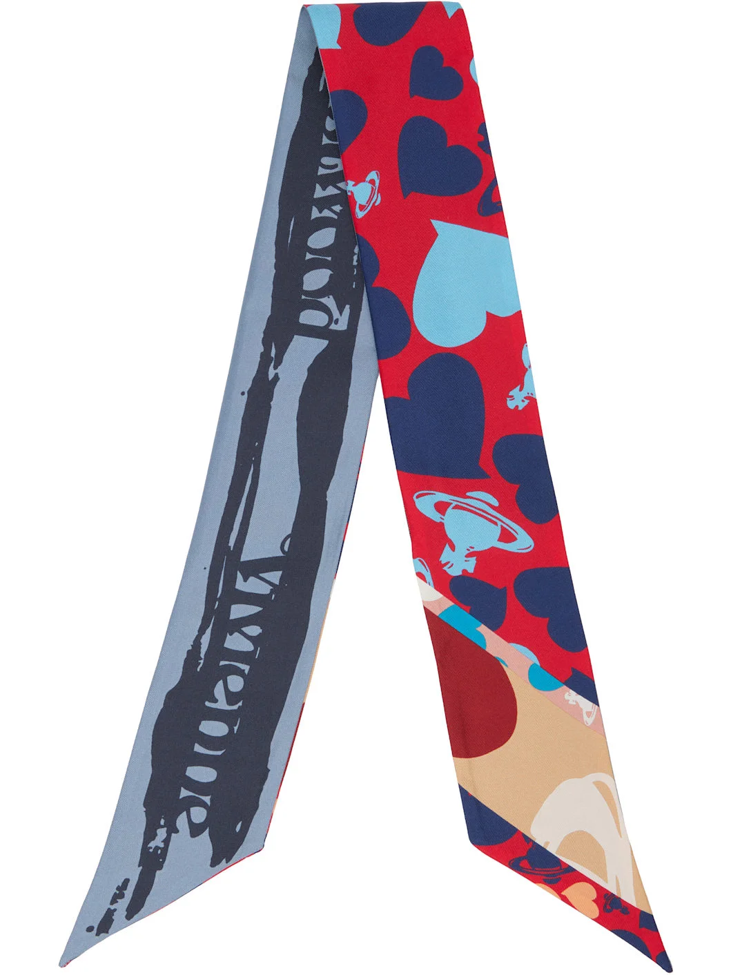 Red & Blue Hearts & Orbs Twilly Skinny Scarf - 1