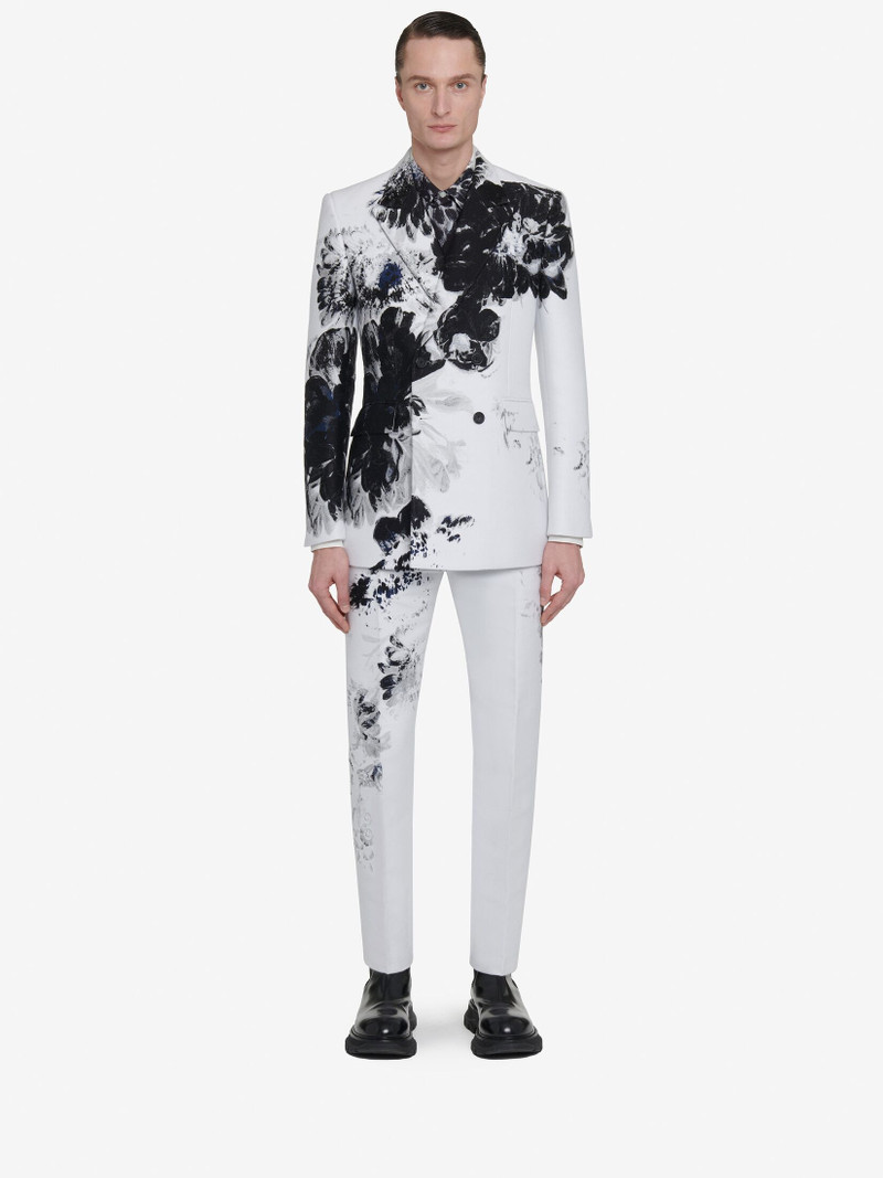 Alexander McQueen Men's Dutch Flower Double-breasted Jacket in Black/white outlook