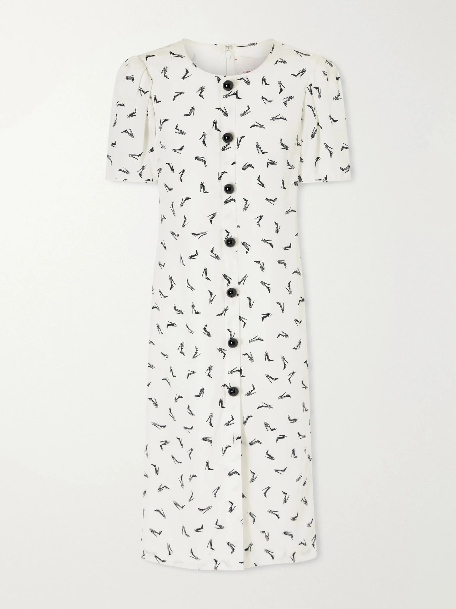 Printed silk-crepe midi dress White - 1