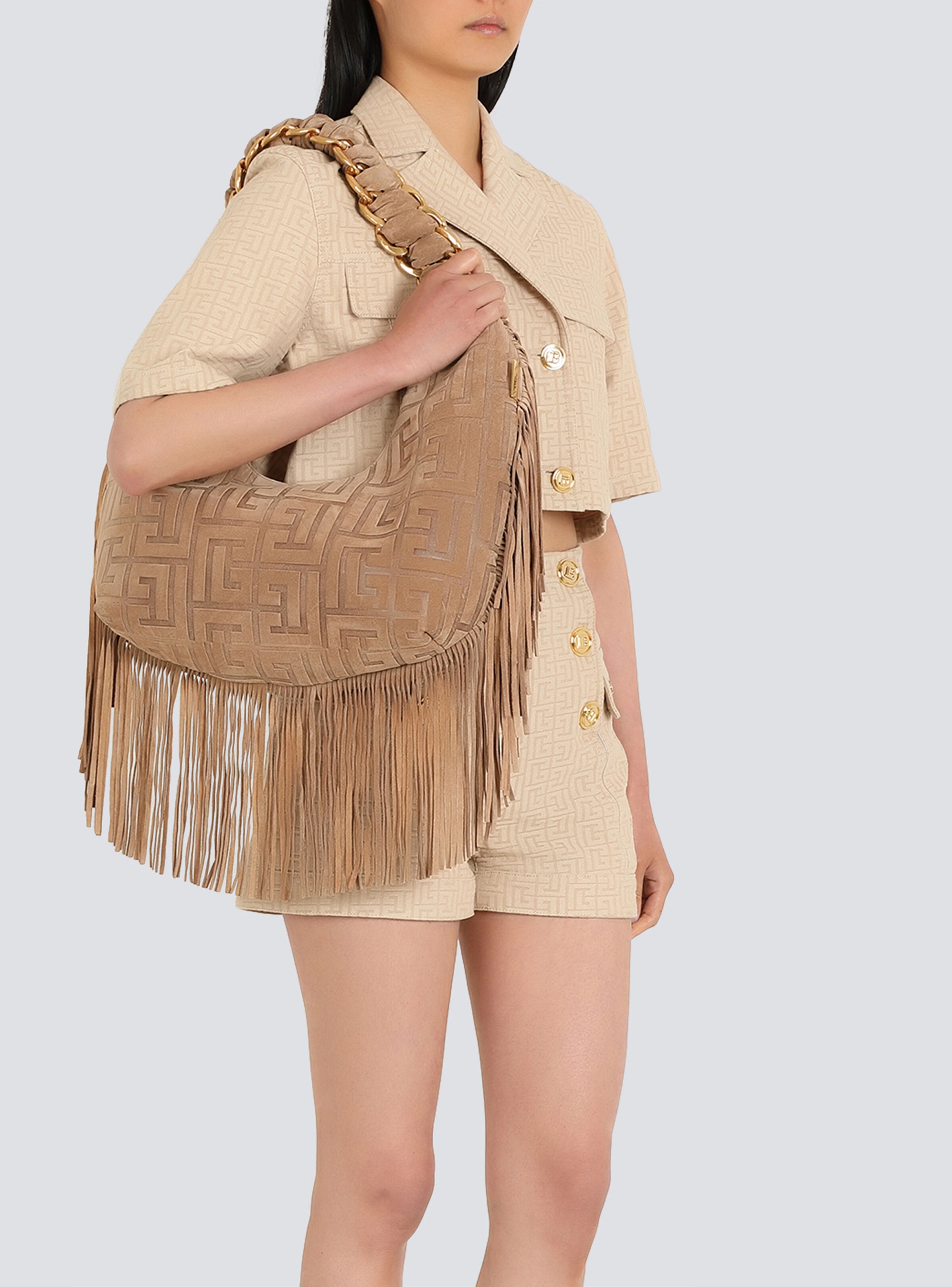 Suede Pillow Hobo bag with fringe - 8