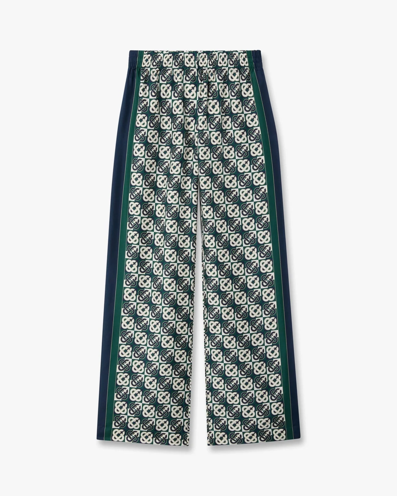 Green & Navy Check Monogram Silk Trousers - 1