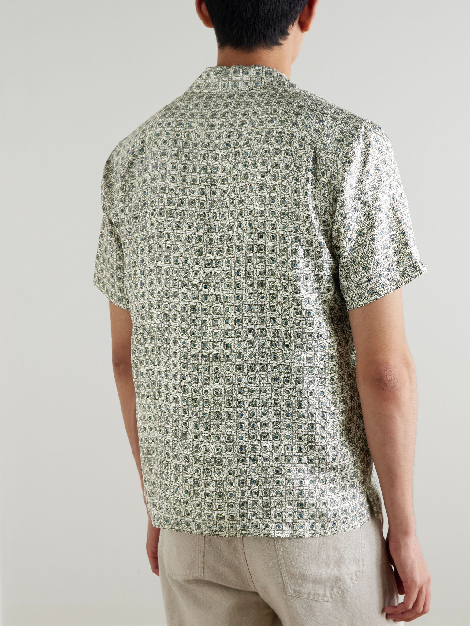 Maitan Camp-Collar Printed Silk-Satin Shirt Gray - 3
