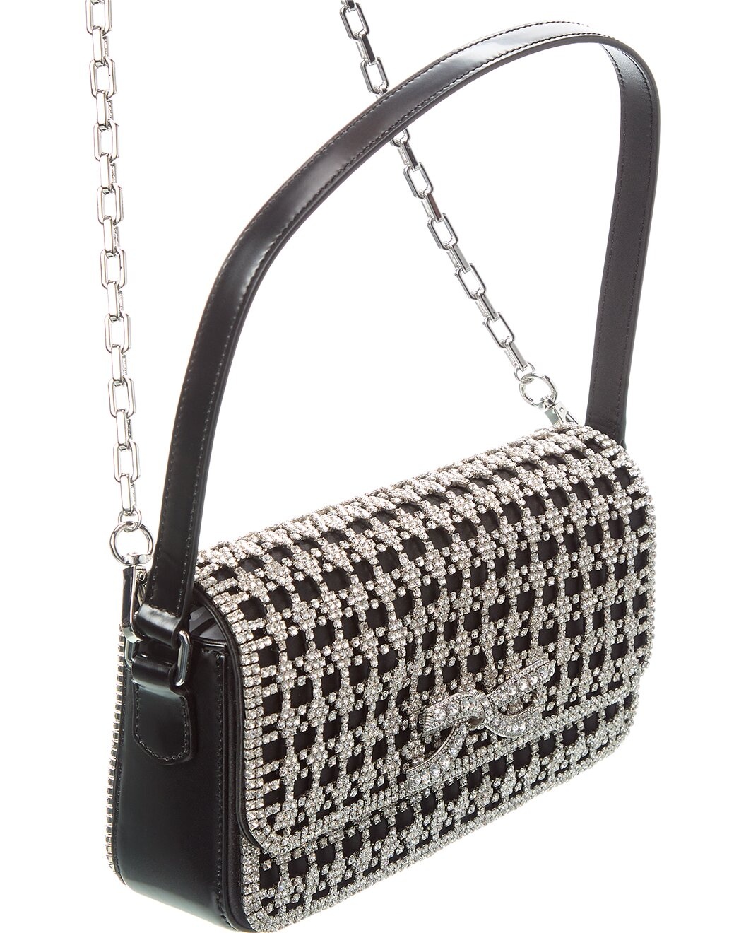 Self-Portrait Crystal Leather Baguette Bag - 3