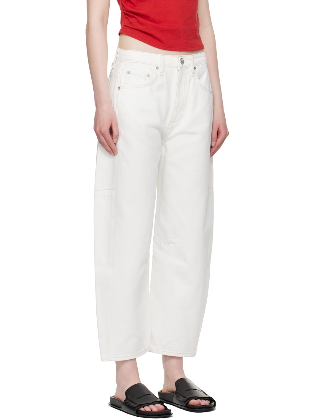 White Charlie Ankle-Length Barrel Jeans - 2