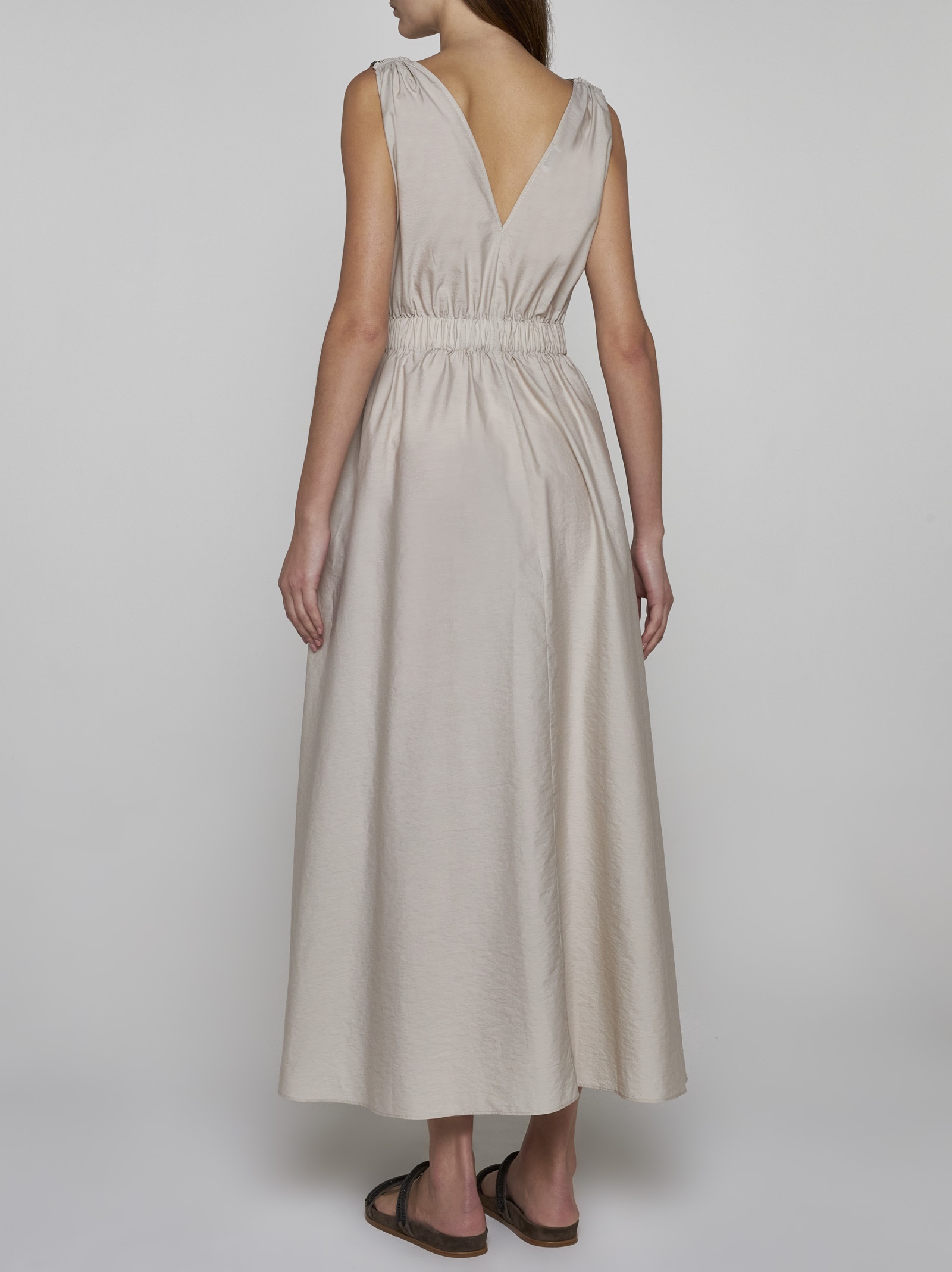 Belted cotton-blend long dress - 3