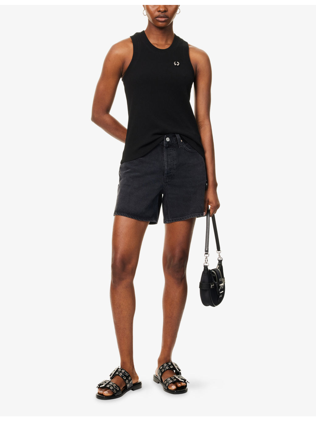 V-waist Mid-Rise Denim Shorts - 2