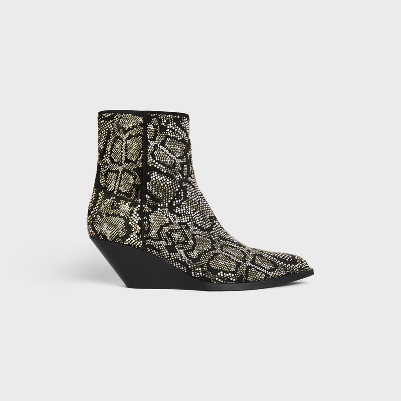 CELINE MOON ZIPPED BOOTS STRASSED ALL OVER in SUEDE CALFSKIN AND STRASS PATTERNED PYTHON 1