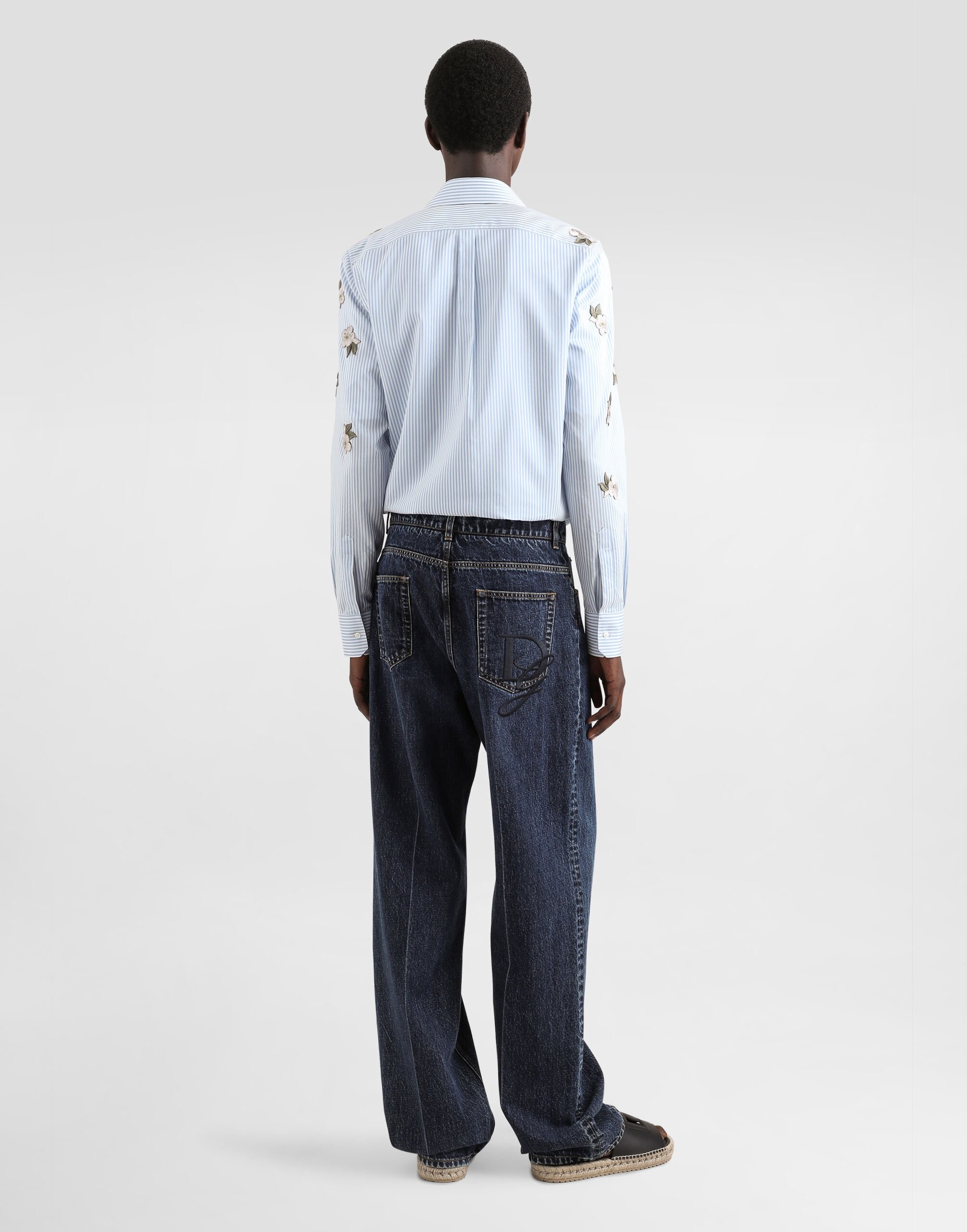 Silk and cotton shirt with floral appliqués - 3