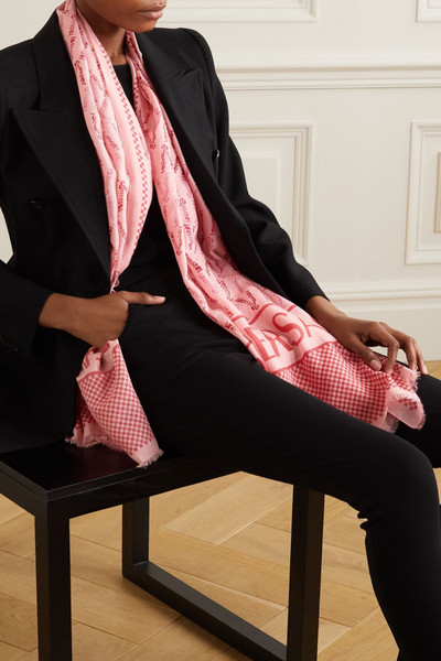 VERSACE Frayed printed cotton and silk-blend twill scarf outlook