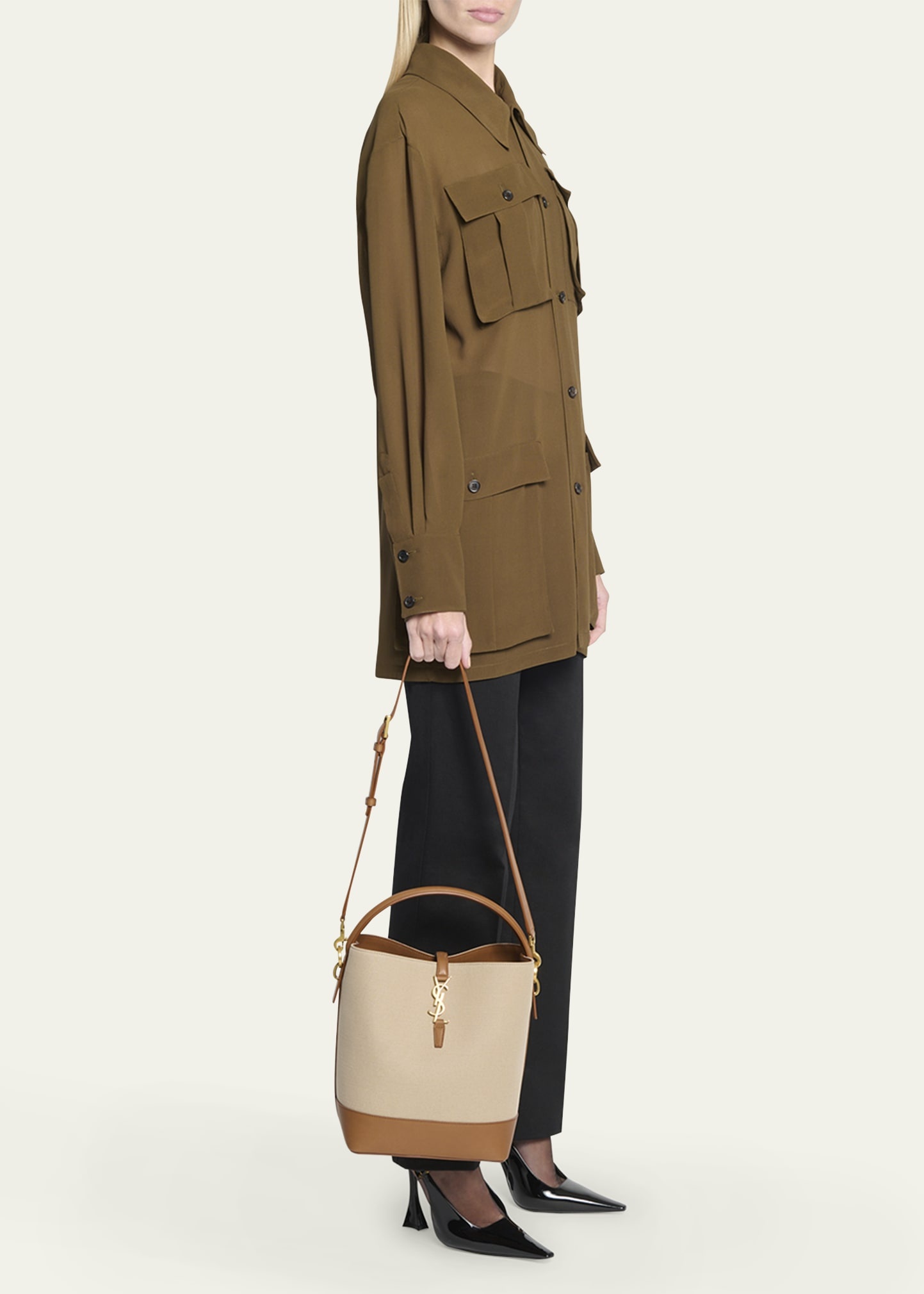Le 37 YSL Bucket Bag in Canvas and Leather - 4