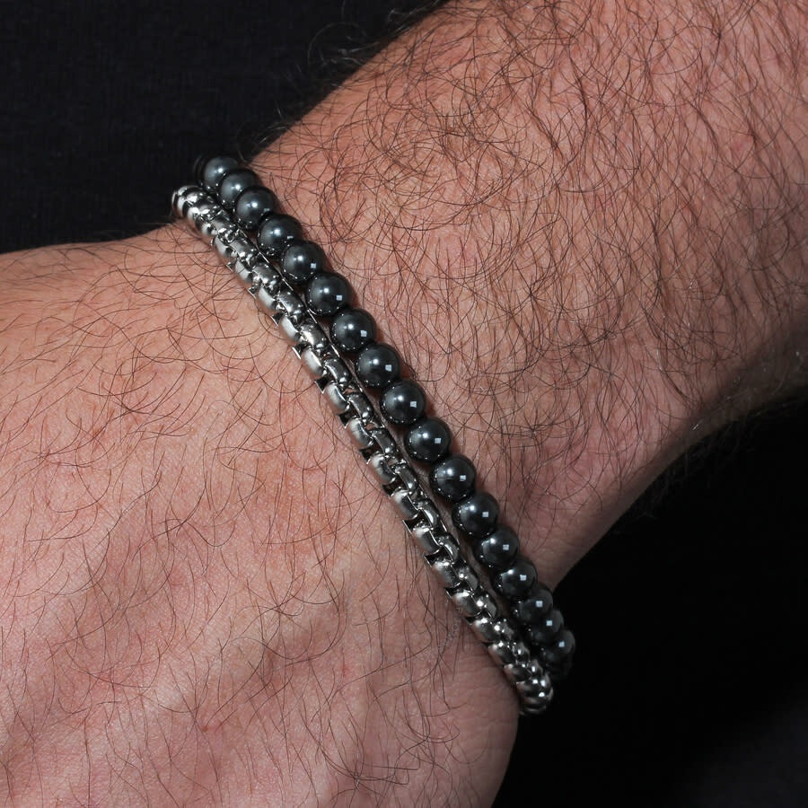 Robert Alton - Robert Alton Stainless Steel Hematite Bead Bolo Bracelet - 4