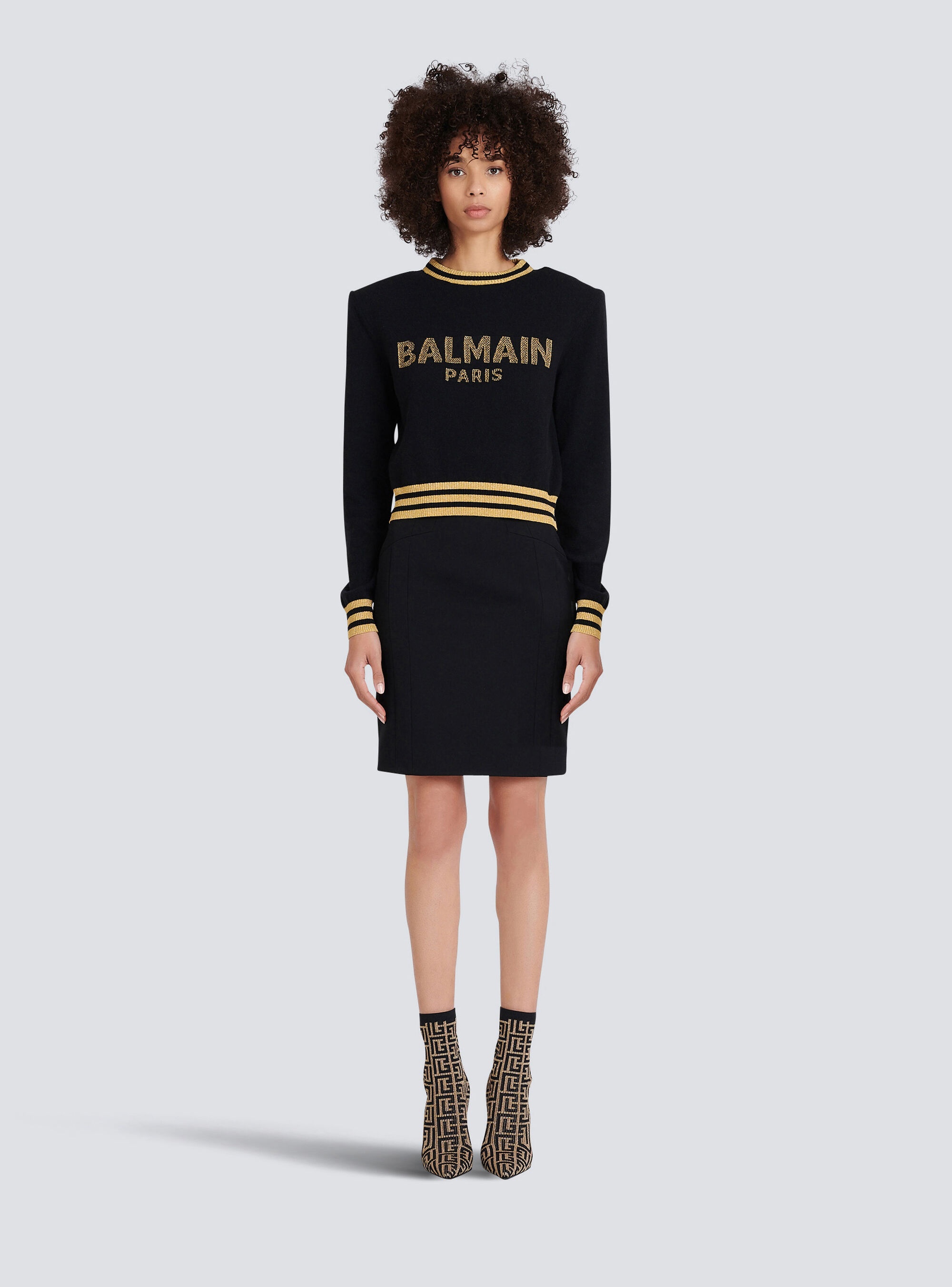 Cropped wool sweatshirt with gold Balmain logo - 3