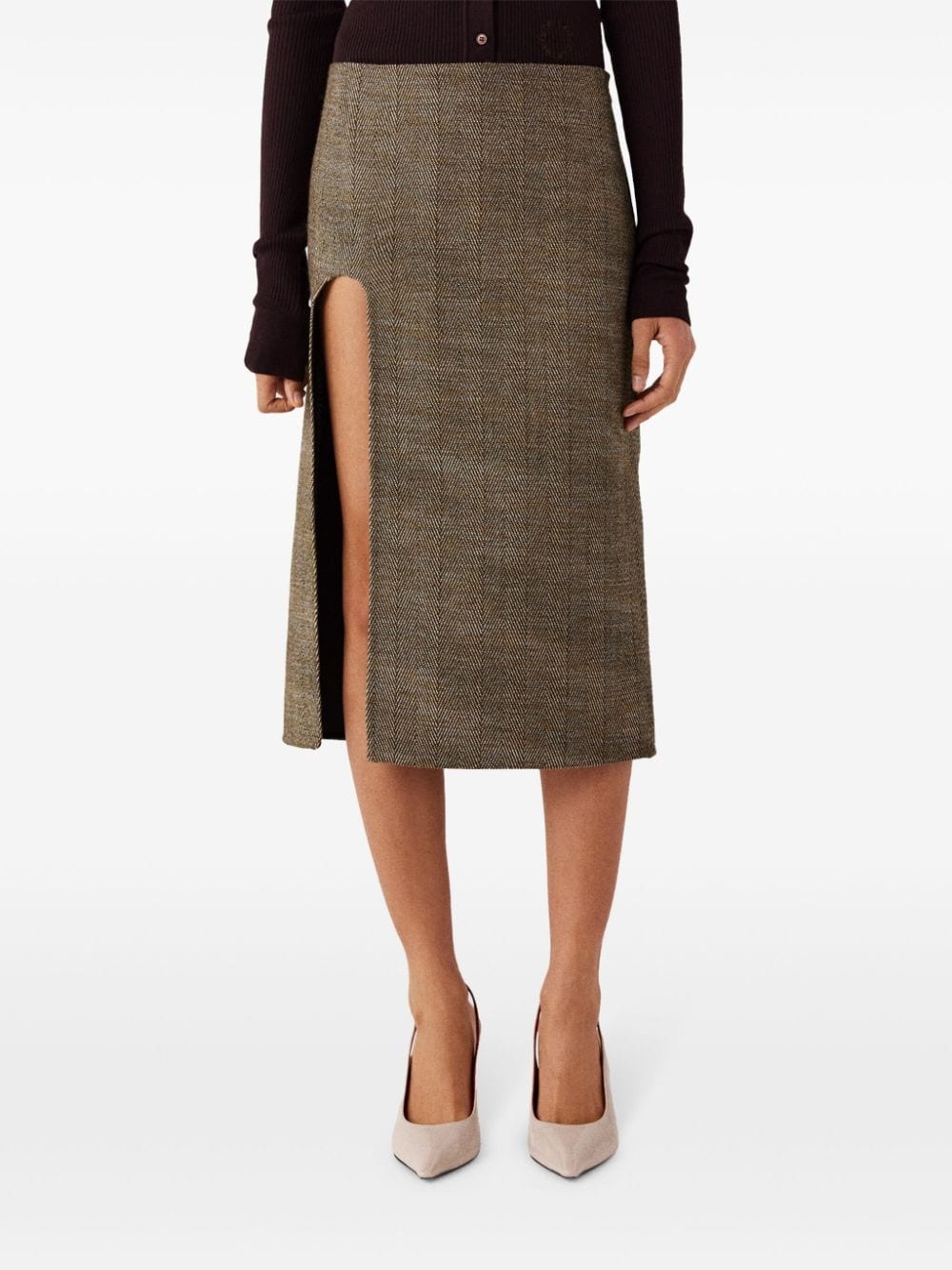 side-slit tweed midi skirt - 6