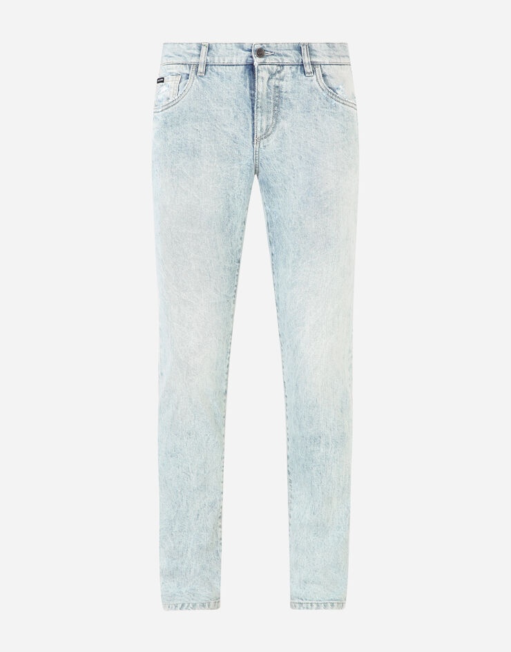 Washed light blue slim-fit stretch jeans - 3