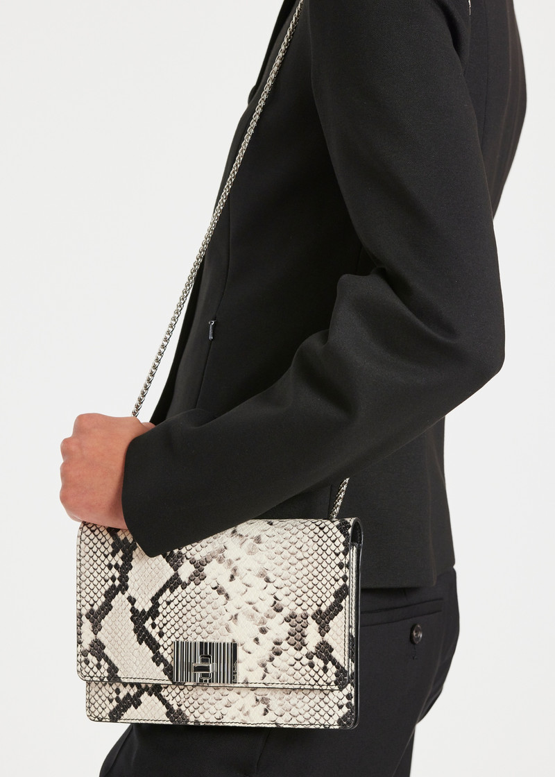White Snakeskin Leather Chain Evening Bag 7