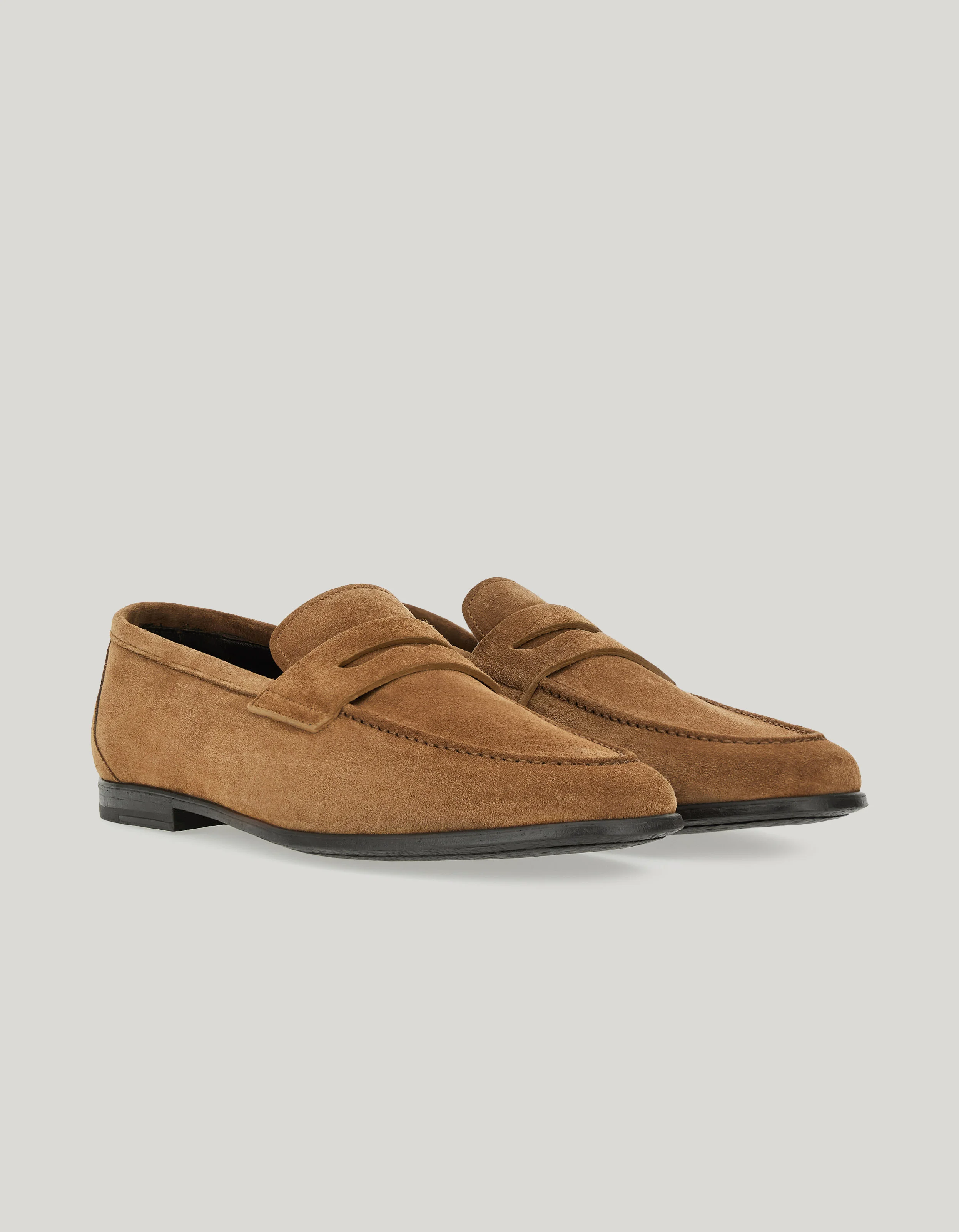 CIGAR SUEDE PENNY LOAFER WITH LEATHER-EFFECT RUBBER SOLE - 1