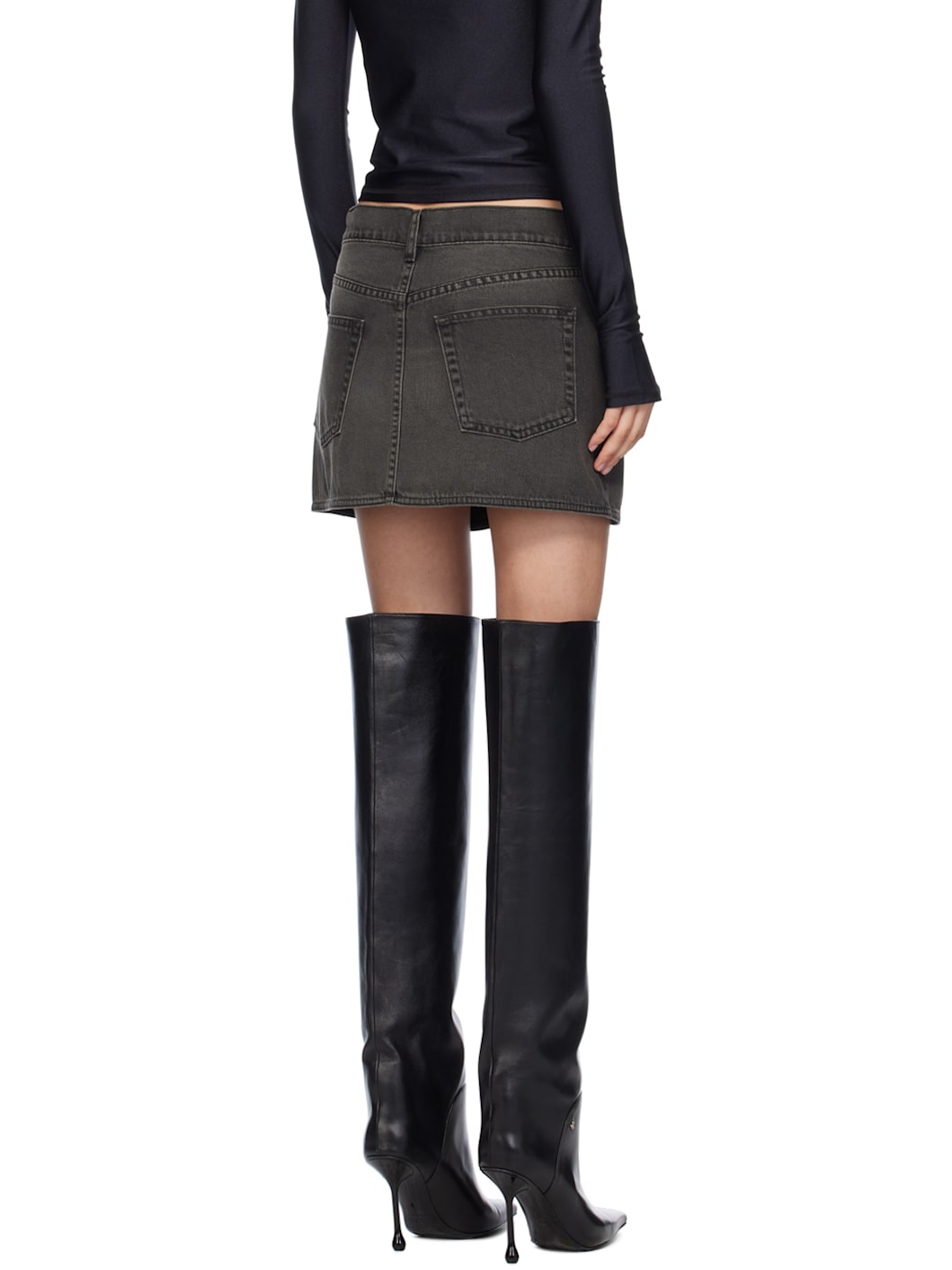 Gray Wrap Denim Miniskirt - 3